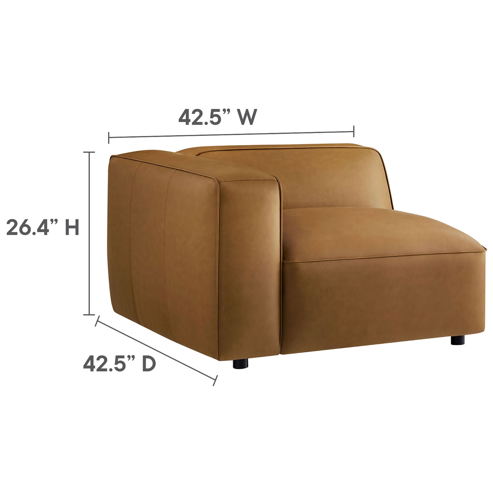 Camel modular sofa arm unit with dimensions labeled for width, depth, and seat height || EEI-7128-CAM || dimension_studio