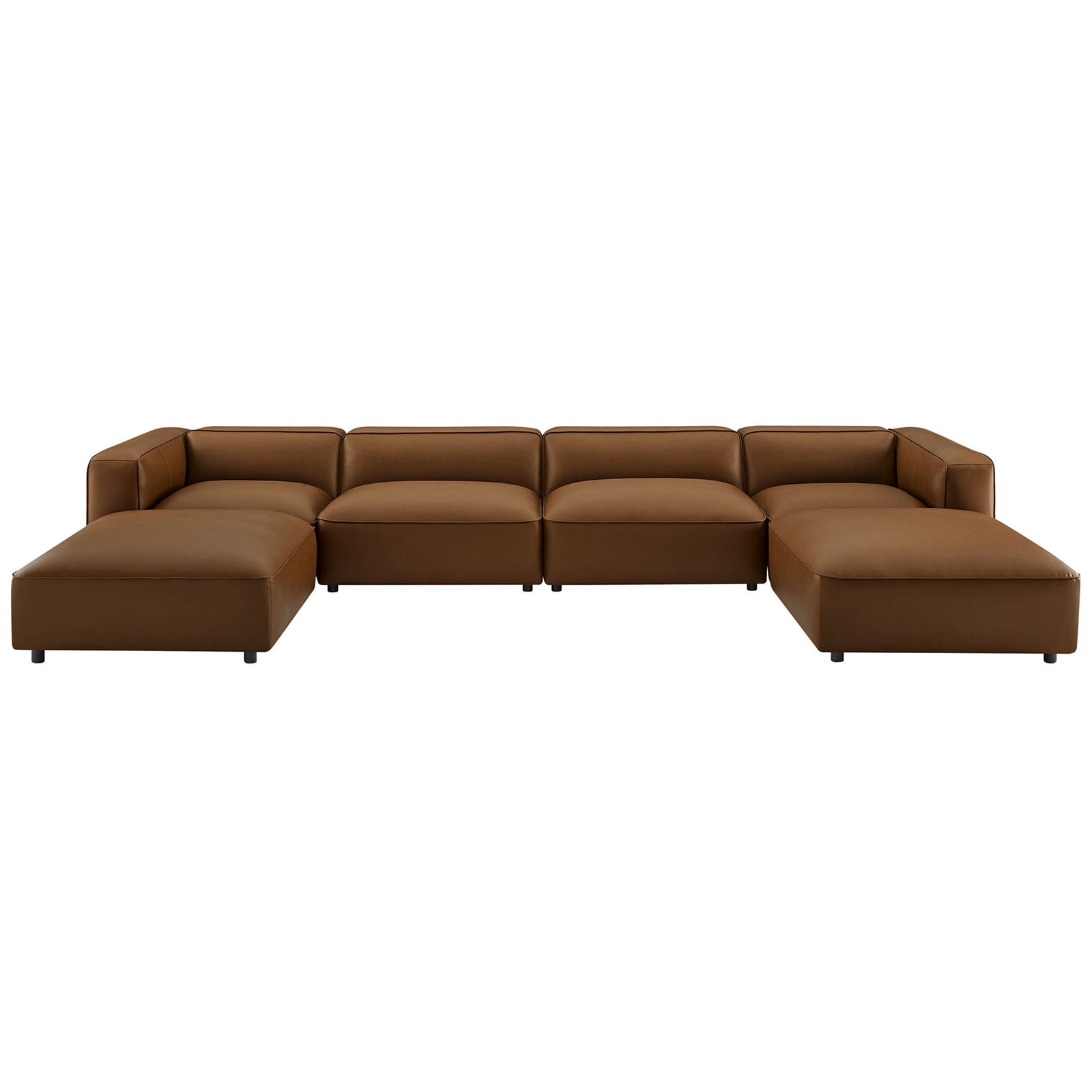 Spacious coffee vegan leather modular sectional sofa with low-profile cushions and wide arms || EEI-7134-COF || front_studio