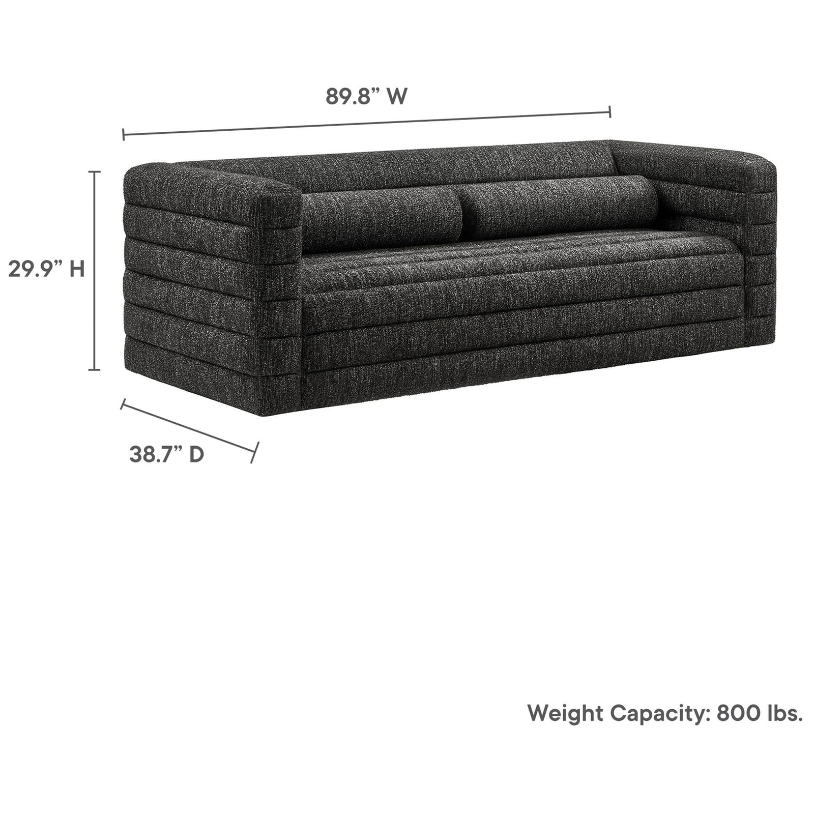 Relle boucle sofa with spacious width, deep seat, and strong 800 pound weight capacity for relaxed lounging || EEI-7136-CHA || dimension_studio