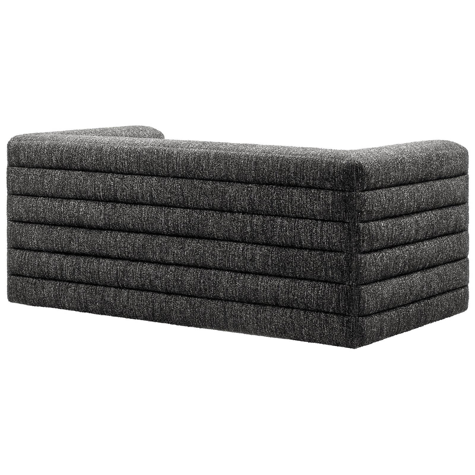 Wrapped channel-tufted back creates a sculptural silhouette in rich charcoal boucle || EEI-7137-CHA || back_angle_studio