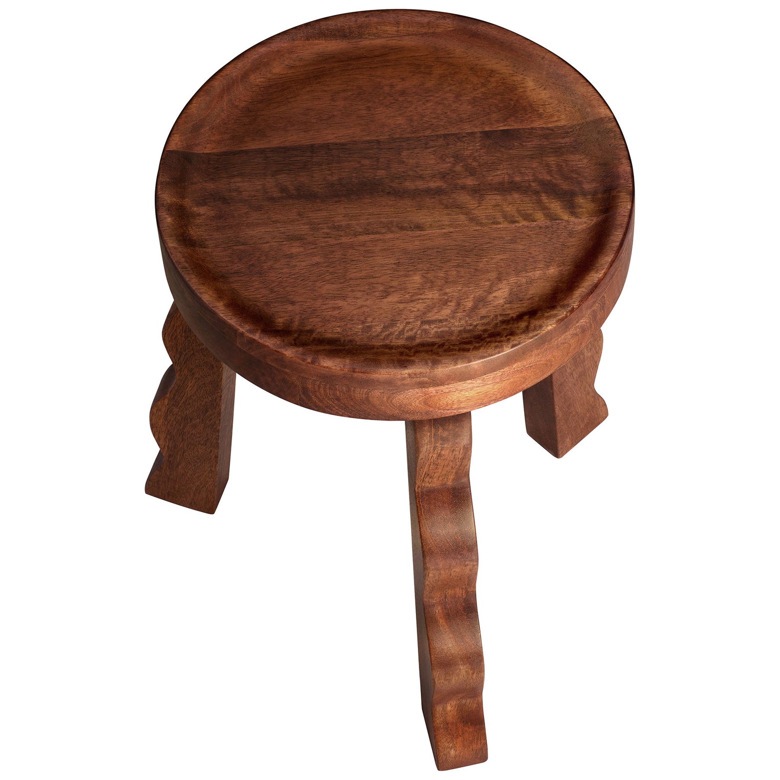 Top view of the round mango wood seat with subtly raised rim detail || EEI-7140-WAL || top_angle_studio