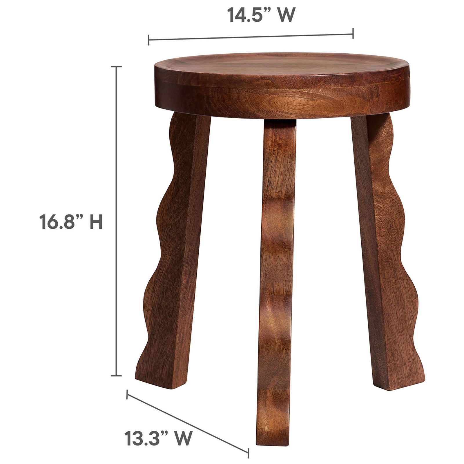 Dimension diagram of the carved wood stool showing width and height measurements || EEI-7140-WAL || dimension_studio