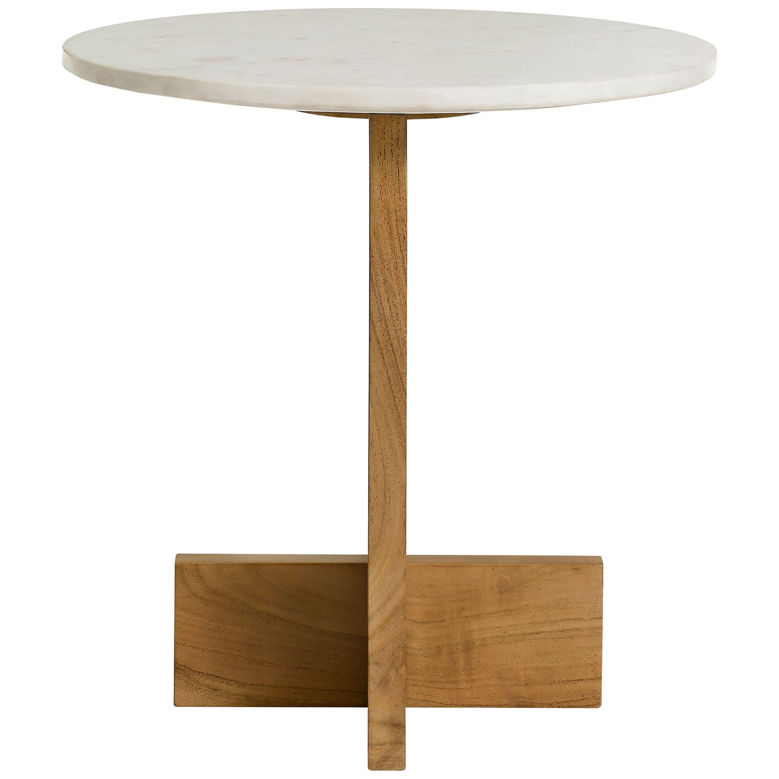 Slender marble side table showcasing the slim acacia support and stable block foot || EEI-7141-NAT || side_studio