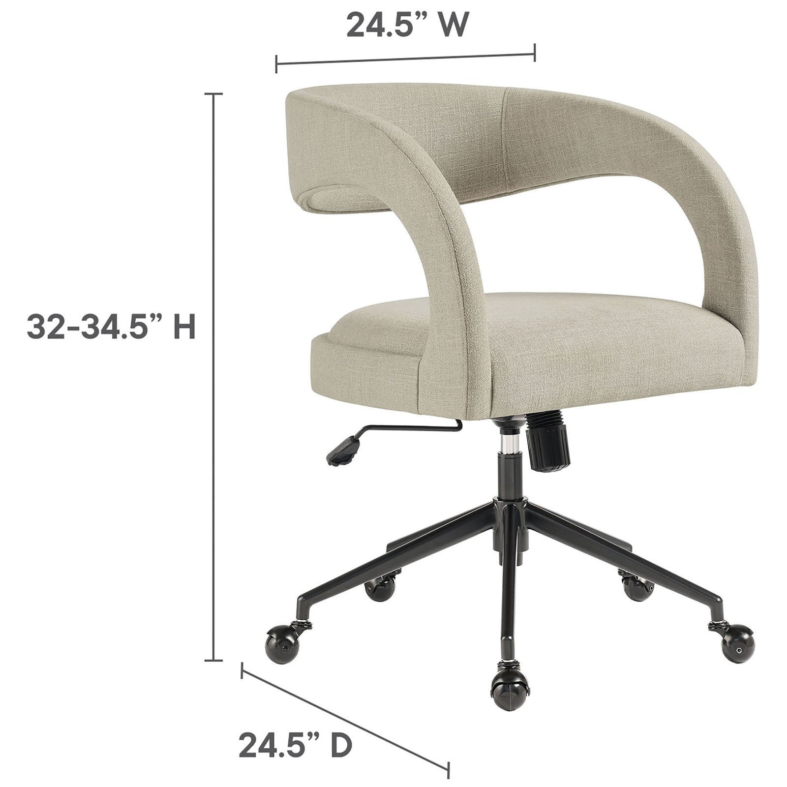 Dimension diagram of the Pinnacle linen upholstered office chair with width, depth, and height labels || EEI-7149-LIN || dimension_studio