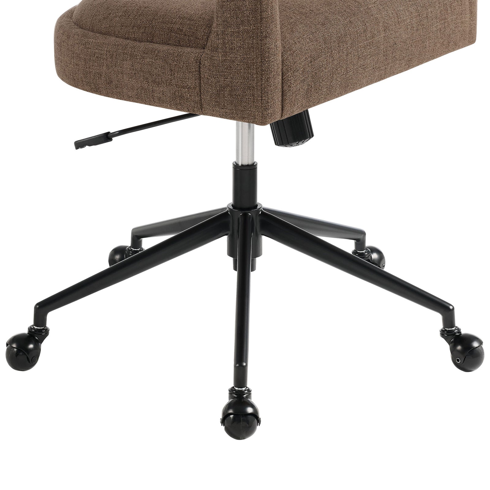 Black powder-coated five-point base with smooth-rolling rollerball casters for easy chair mobility || EEI-7149-MOC || leg_studio