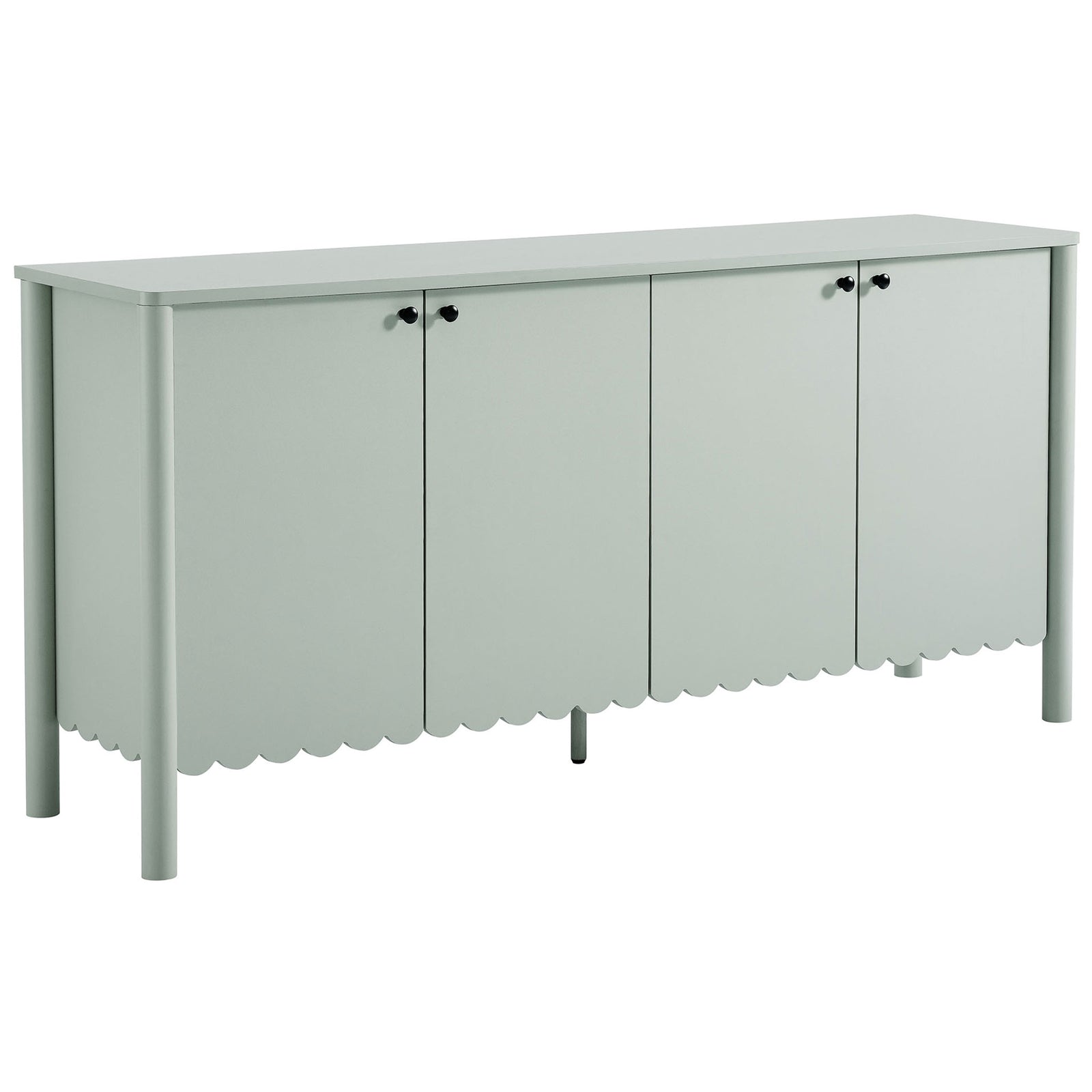 Modern sage Emmeline sideboard with rounded legs and scalloped base || EEI-7153-SGE || front_angle_studio
