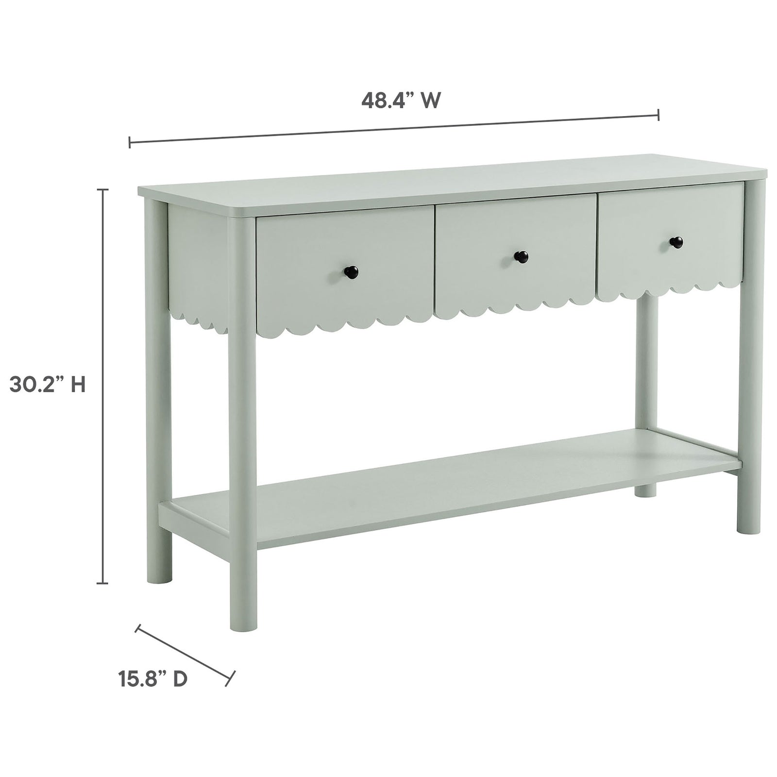 Sized for entryways with a 48.4 in width, 30.2 in height, and a slim 15.8 in depth. || EEI-7154-SGE || dimension_studio