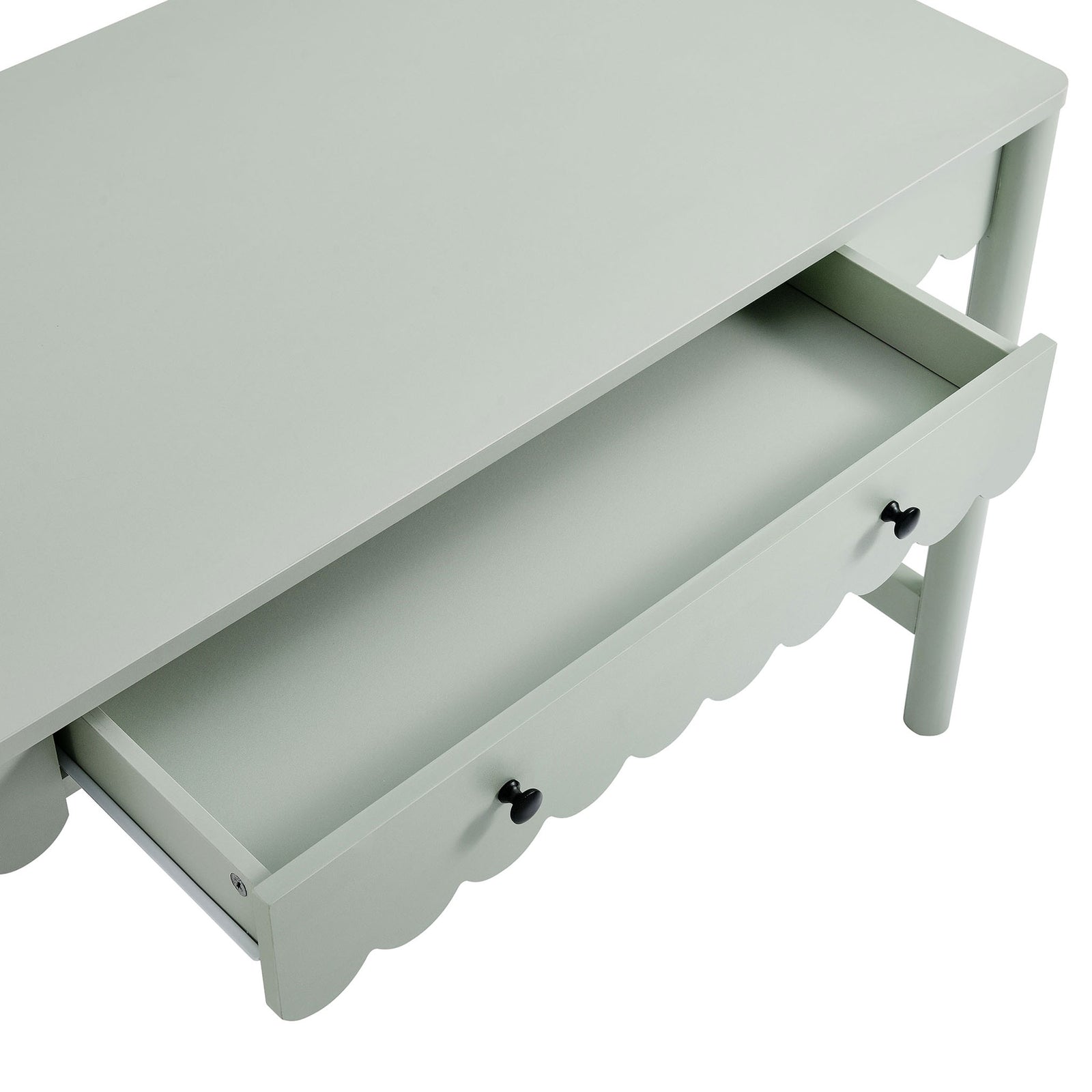 Spacious full-extension center drawer keeps notebooks and accessories organized within easy reach. || EEI-7155-SGE || storage_open_studio
