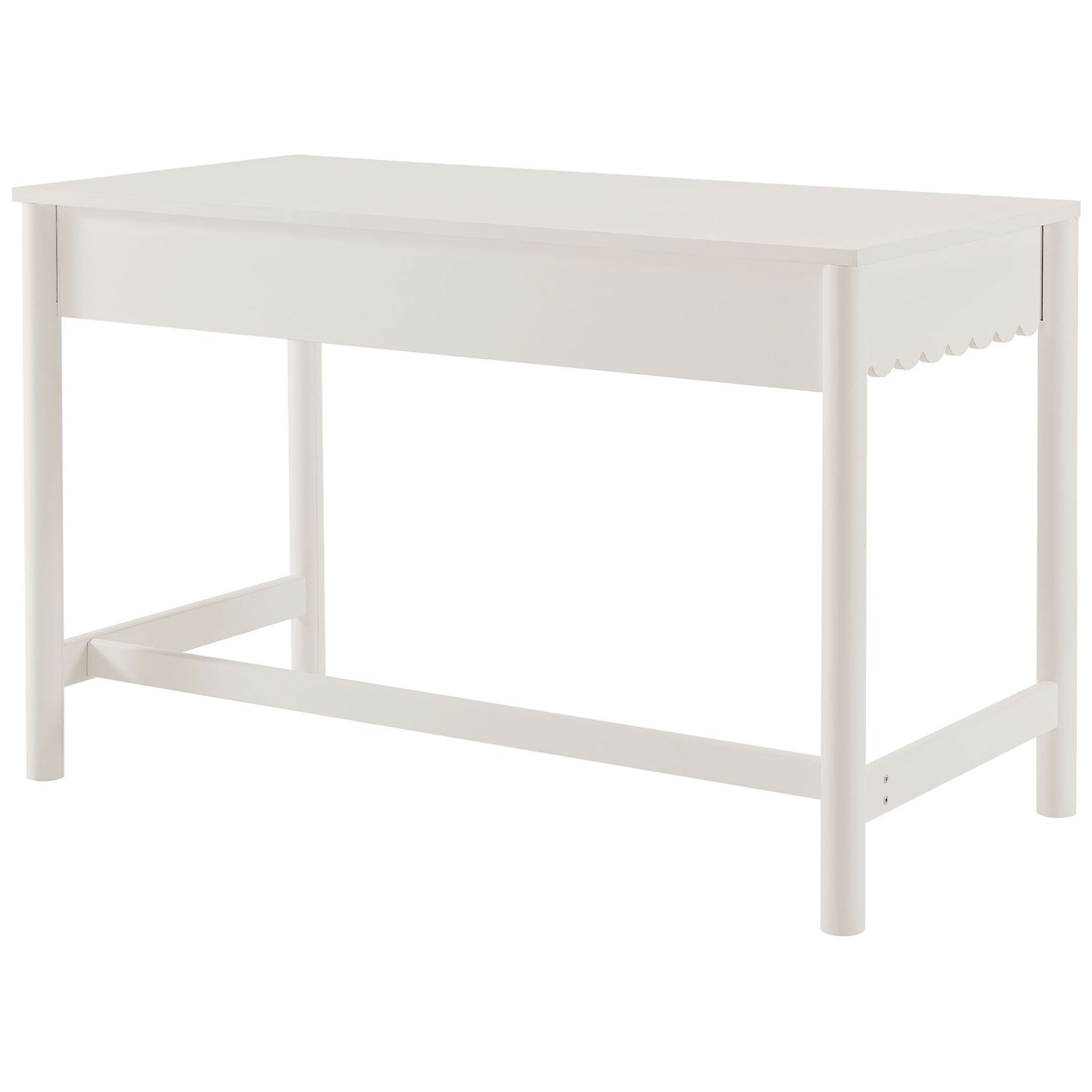 Streamlined back with supportive crossbar and seamless white laminate suited for versatile placements || EEI-7155-WHI || back_angle_studio