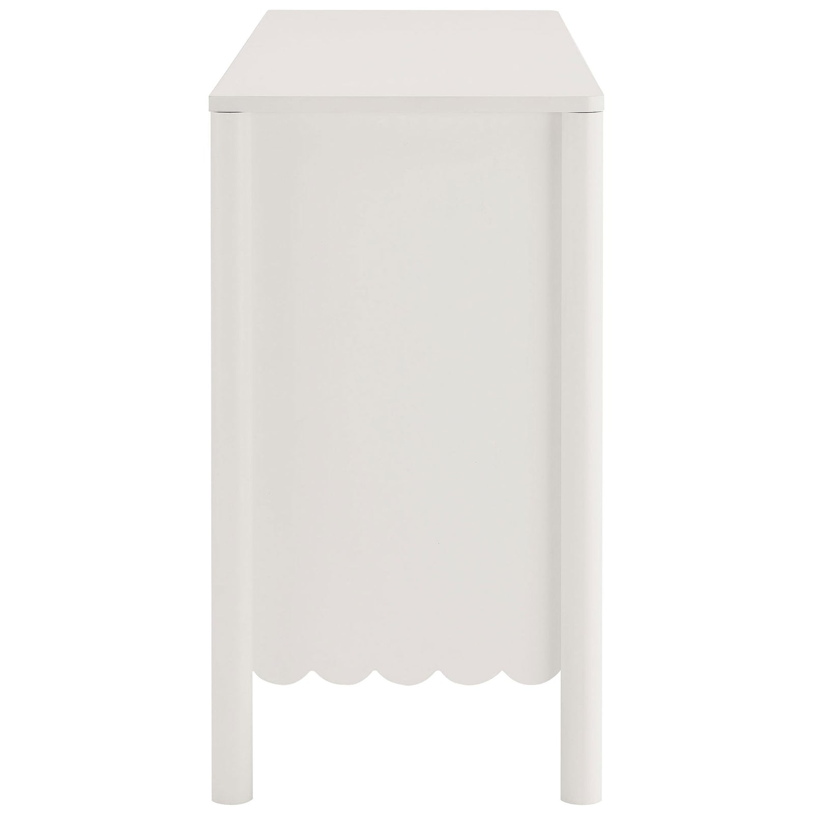 Smooth rounded panel and scalloped base showcase the dresser's soft, feminine silhouette || EEI-7157-WHI || side_studio