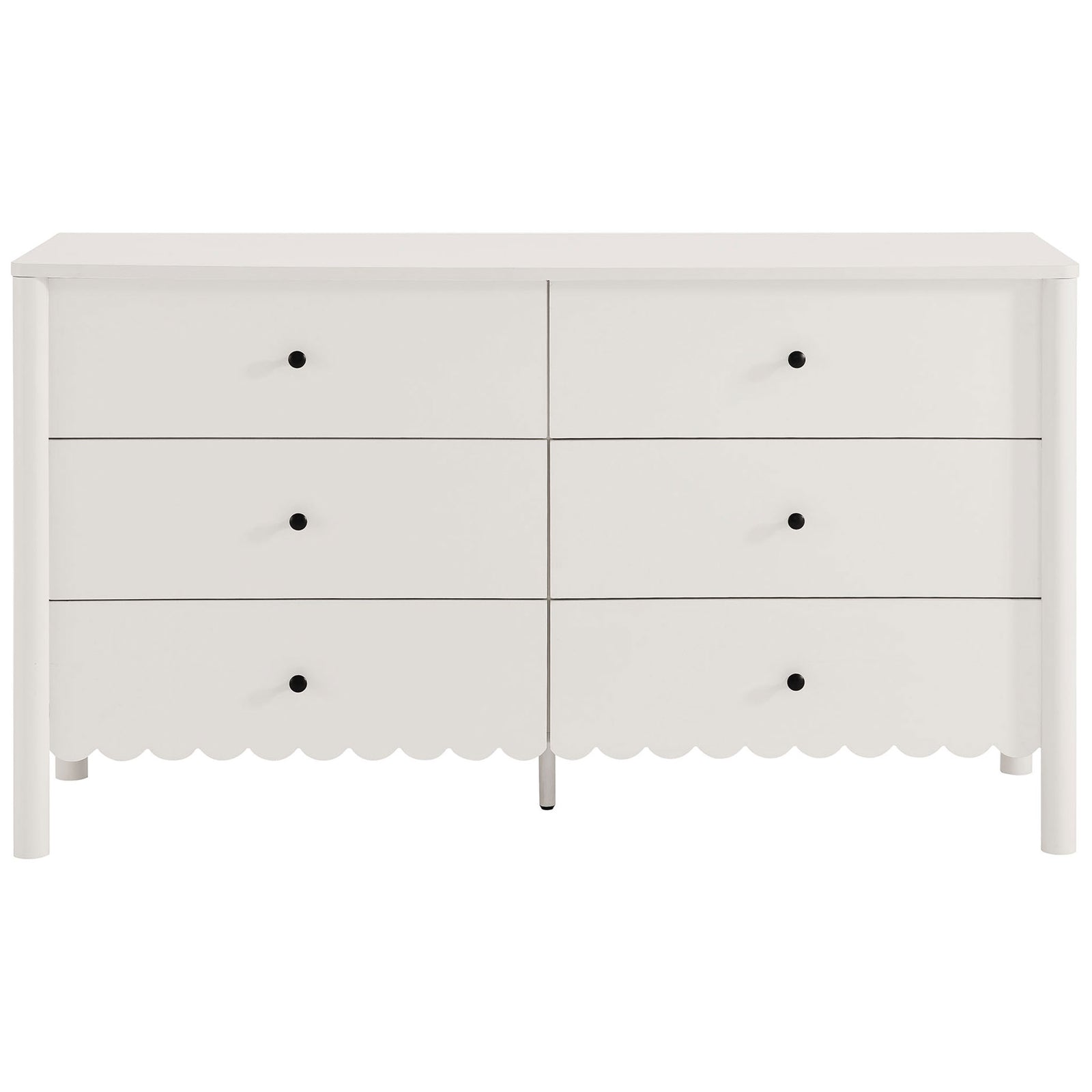 Clean-lined white dresser with six roomy drawers and slim legs brings airy storage to your space || EEI-7157-WHI || front_studio