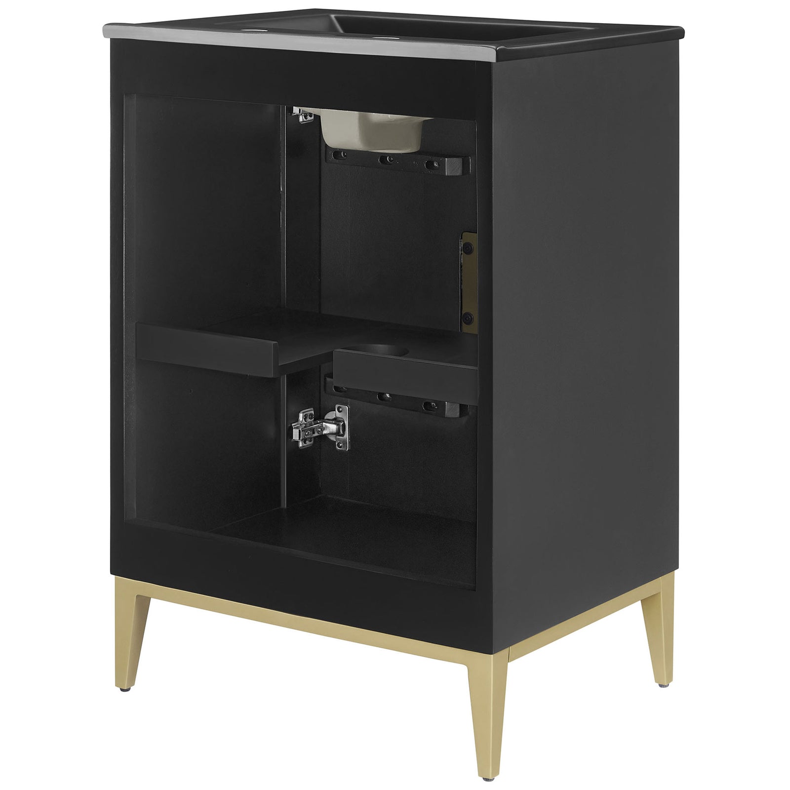 Spacious interior with adjustable shelf and plumbing cut-out keeps bath essentials organized. || EEI-7160-BLK-BLK || storage_studio