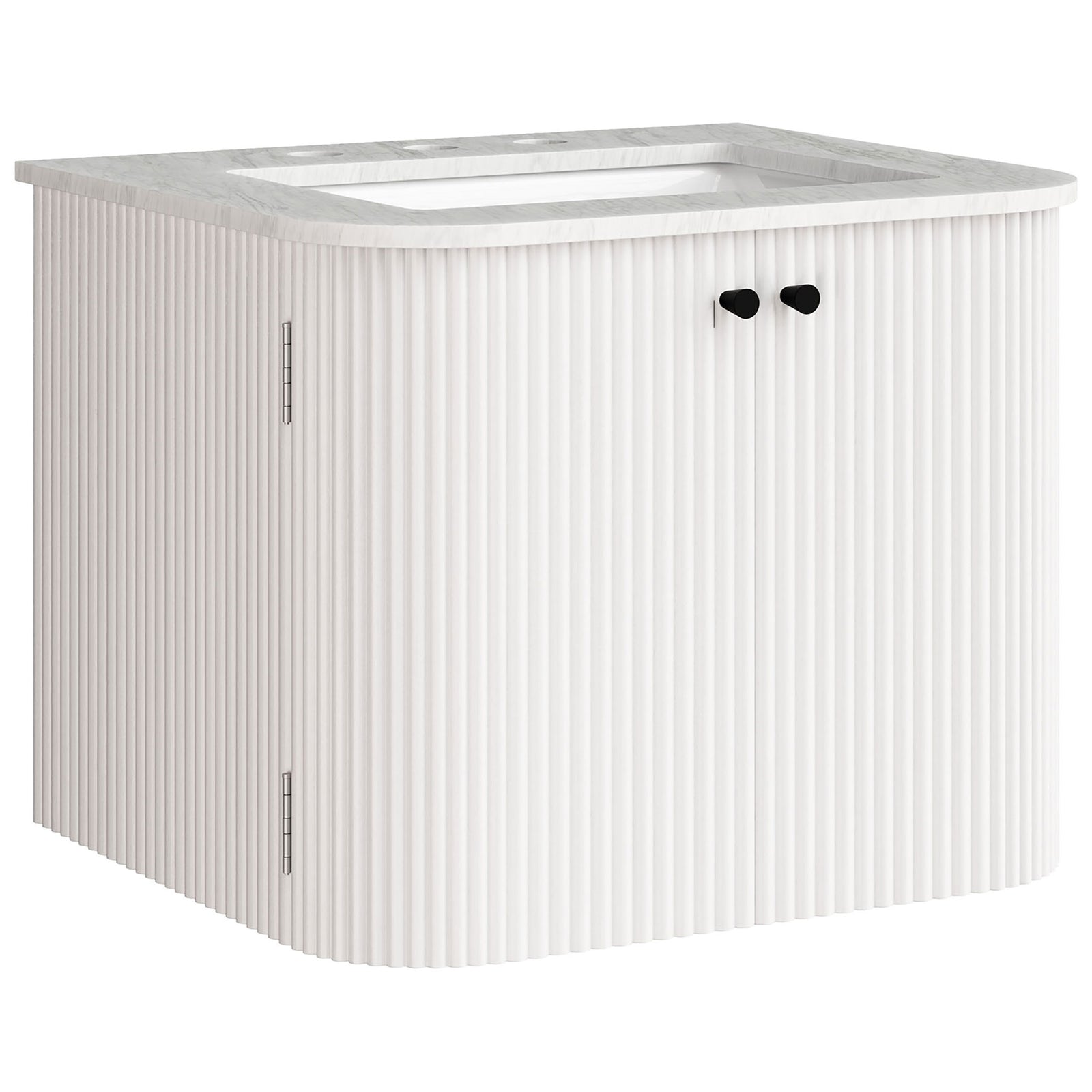 Curved corners and vertical grooves create a sleek, modern floating silhouette || EEI-7162-IVO || front_angle_studio
