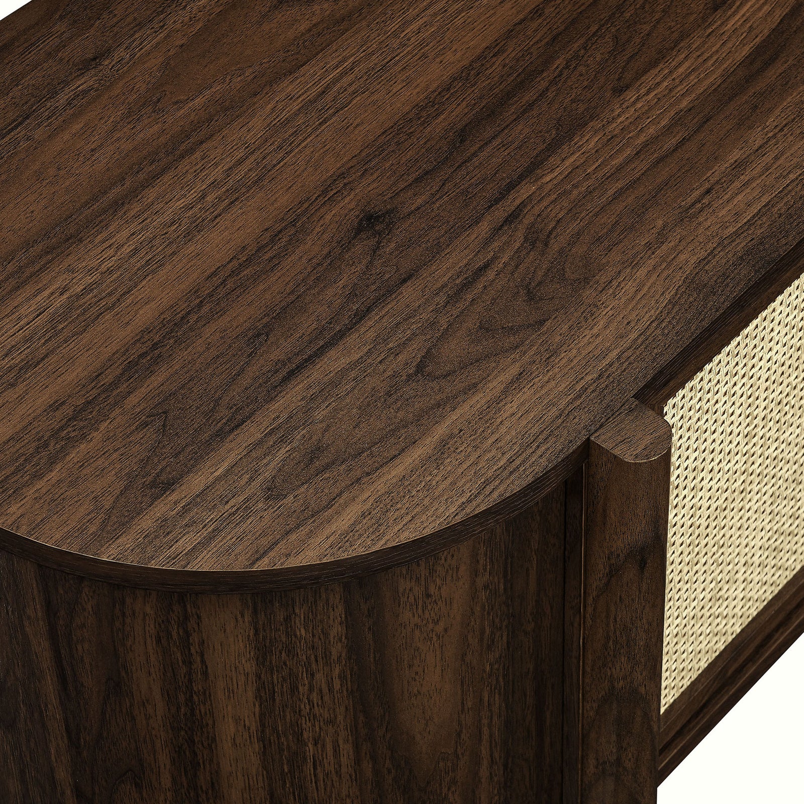 Smooth walnut tabletop surface emphasizing the mid-century inspired wood grain pattern || EEI-7165-WAL || swatch_studio