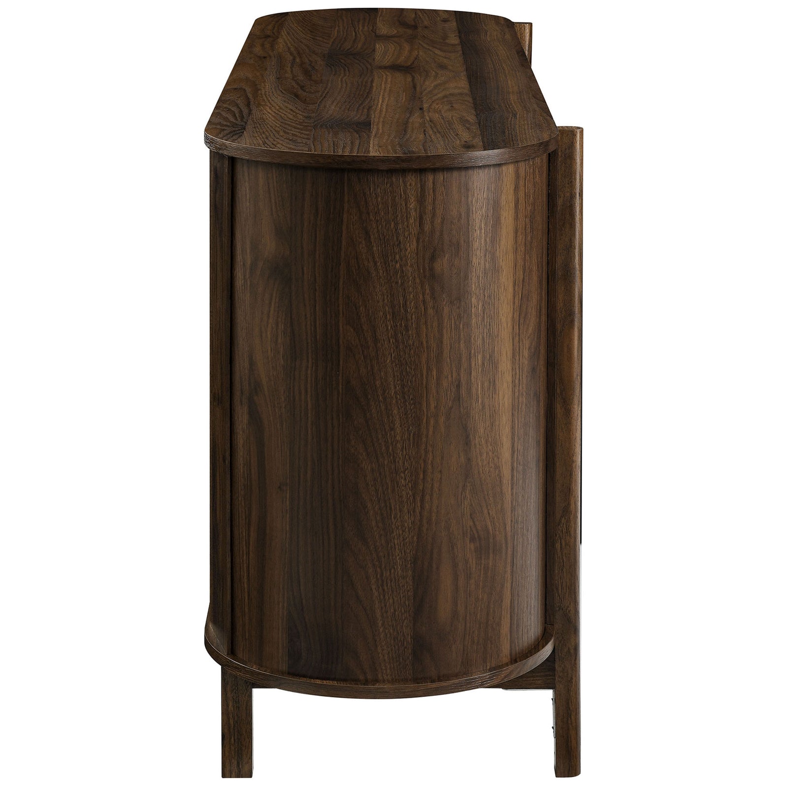 Slim oval profile showcasing the rich walnut woodgrain and sculpted mid-century legs || EEI-7166-WAL || side_studio
