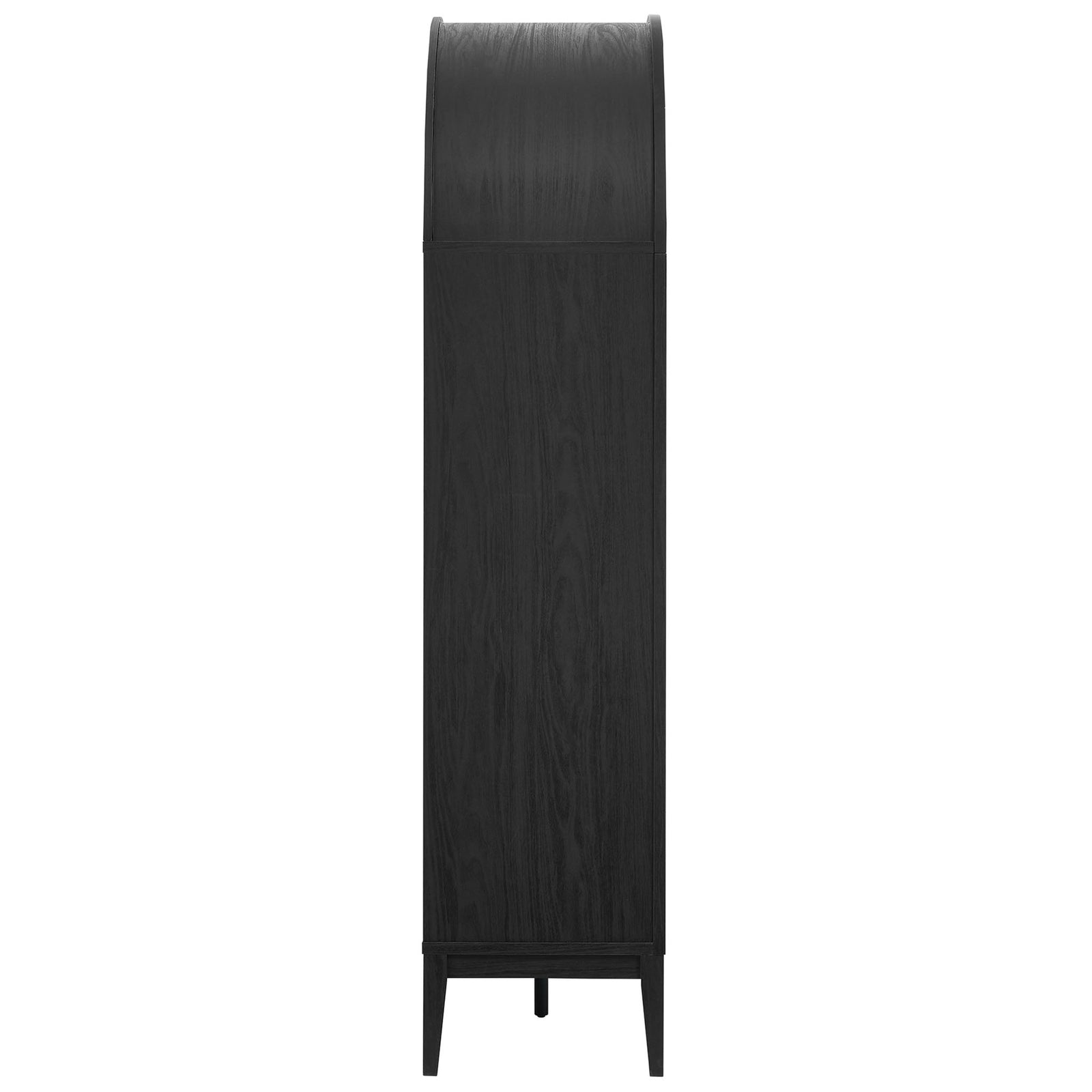 Curved arched top and tapered legs in a sleek black oak finish || EEI-7169-BLK-OAK || side_studio