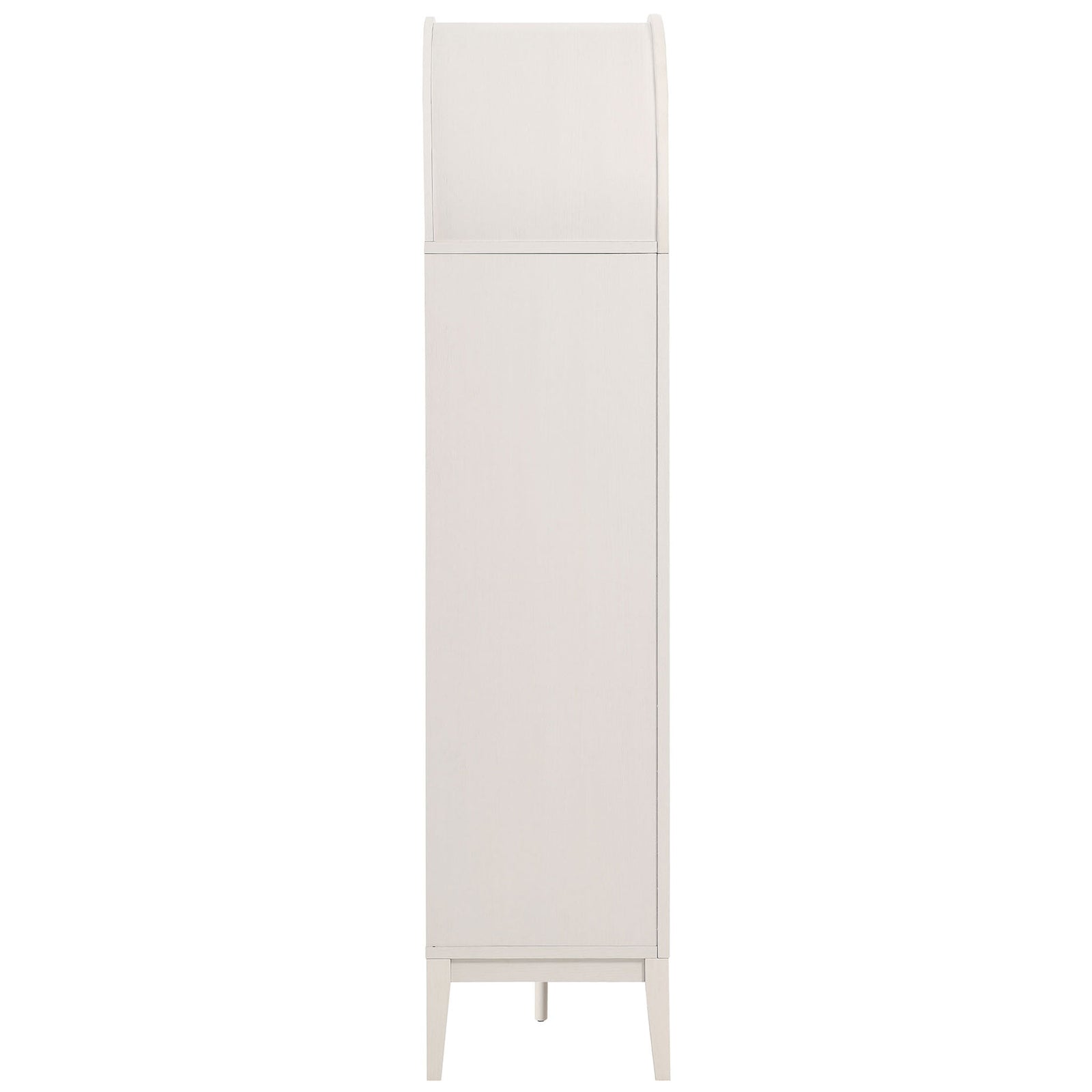 Slim profile storage cabinet with curved top and tapered legs in ivory oak finish || EEI-7169-IVO-OAK || side_studio
