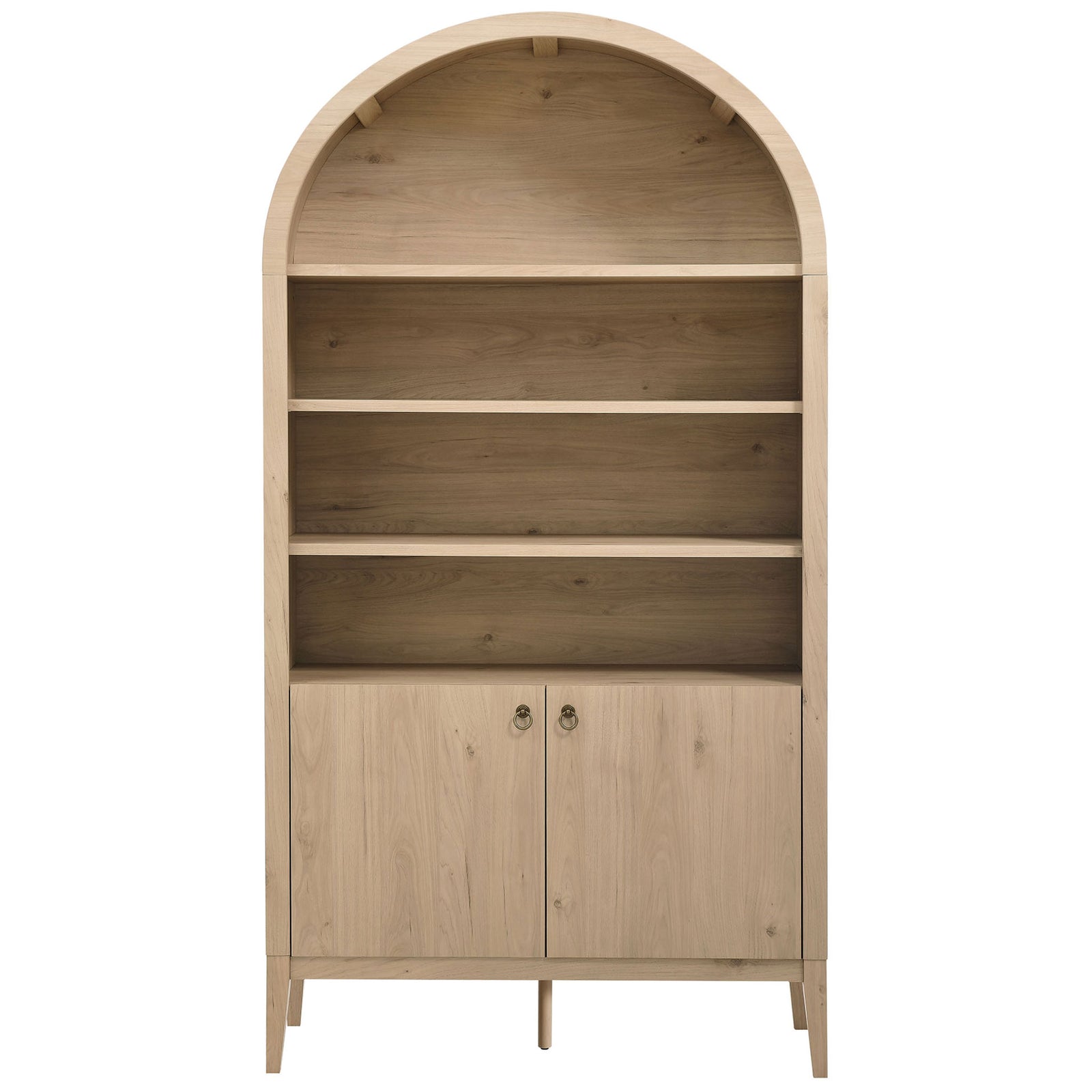 Tall arched light oak cabinet with open shelves and double-door storage || EEI-7169-LOA || front_studio