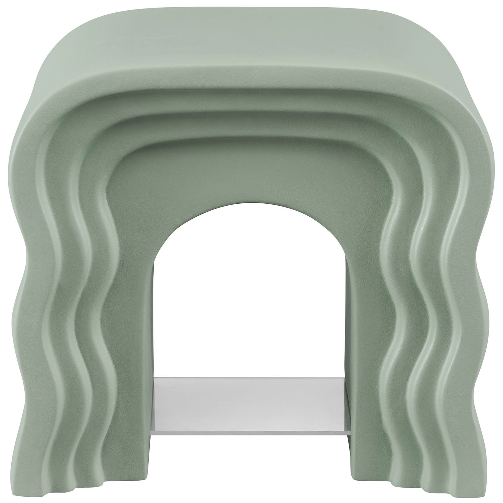 Sage green squiggle side table with arched opening and clear acrylic shelf for bold modern style || EEI-7171-SGE || front_studio