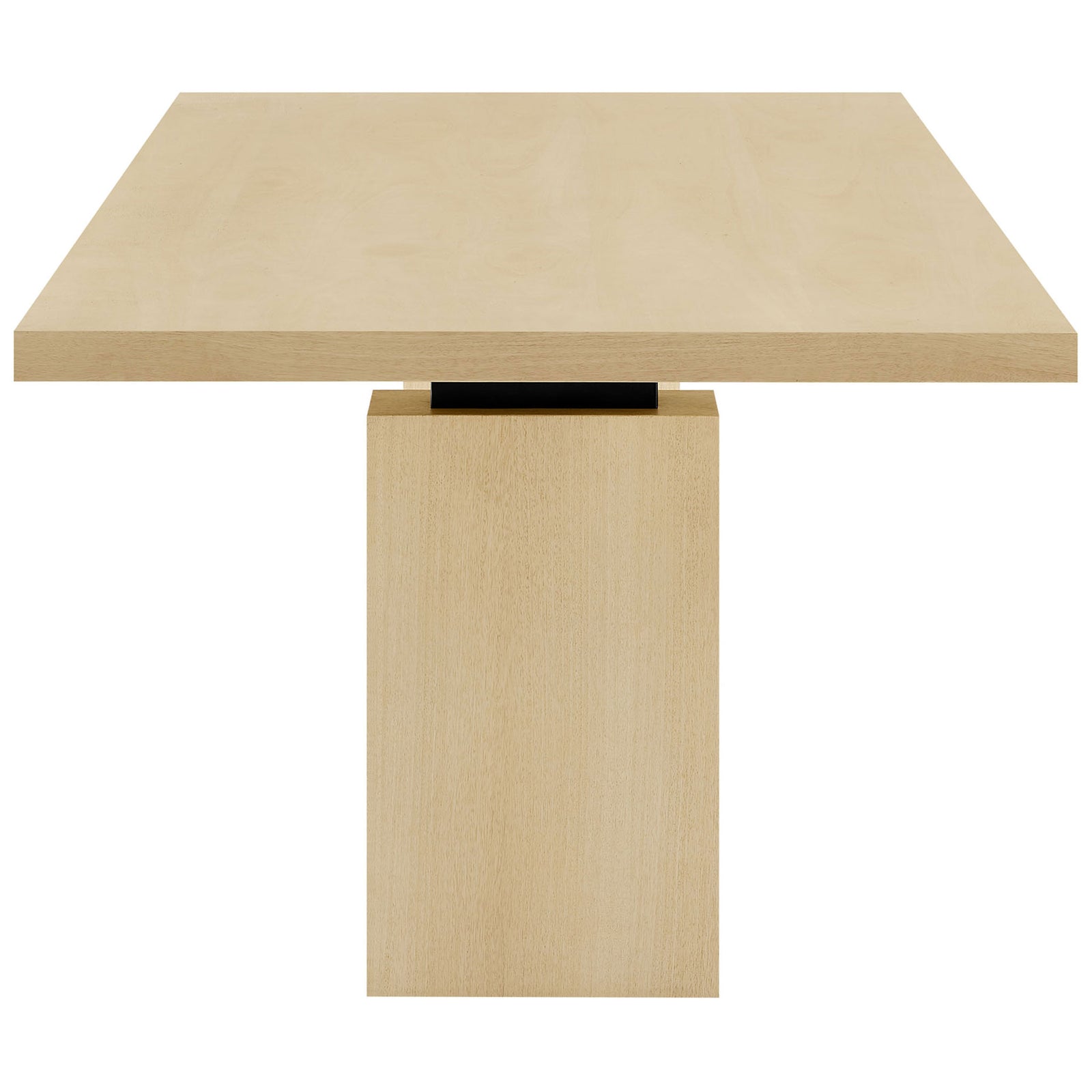 Thick tabletop and sturdy pedestal leg showcase the solid wood construction in natural finish || EEI-7173-NAT || side_studio