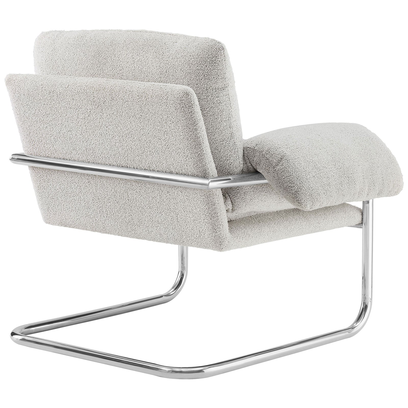 Clean lines and wraparound steel frame highlight the chair's tailored back cushion. || EEI-7180-NPT || back_angle_studio