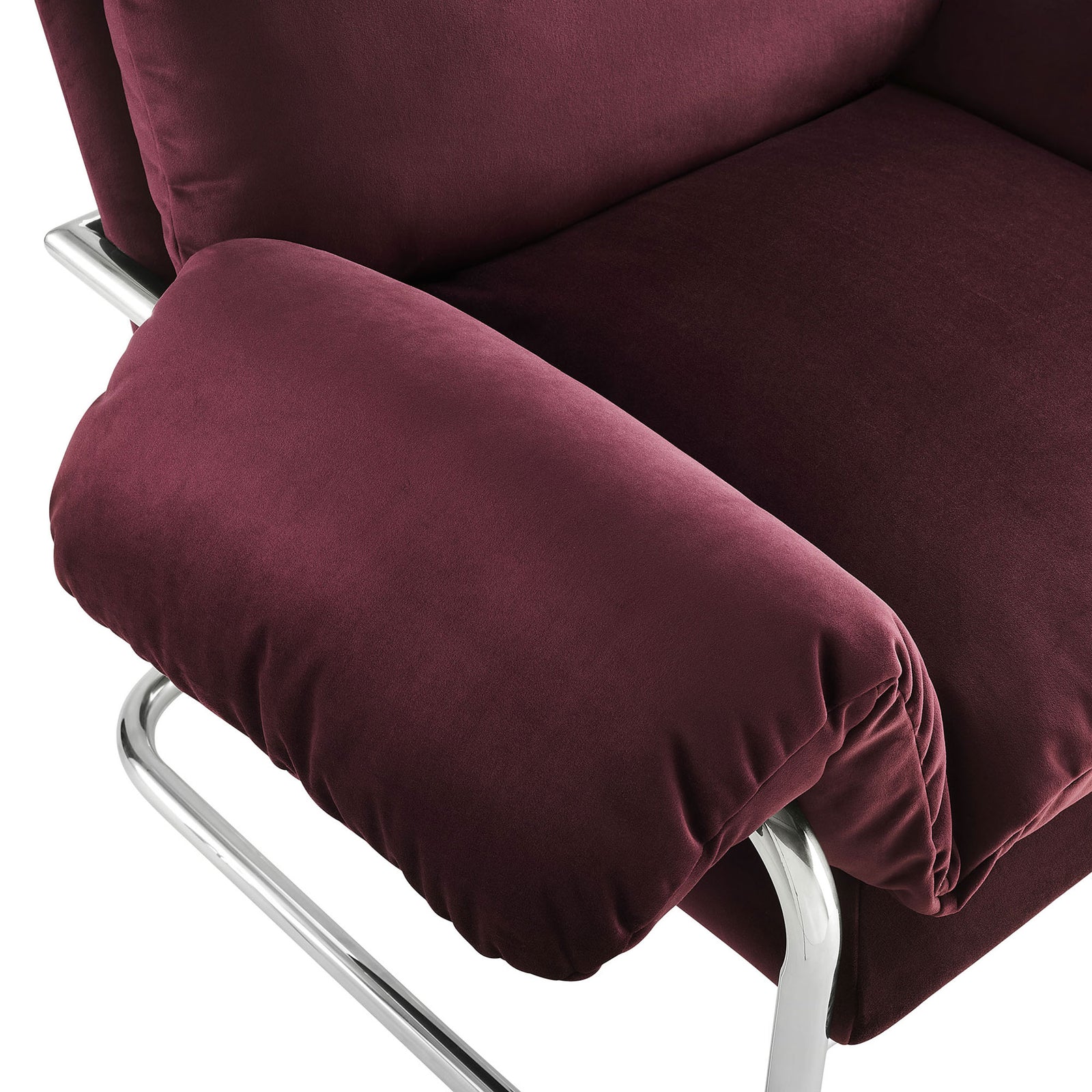 Soft performance velvet and pillowy arm cushion paired with a smooth polished steel arm || EEI-7181-MUL || detail_studio