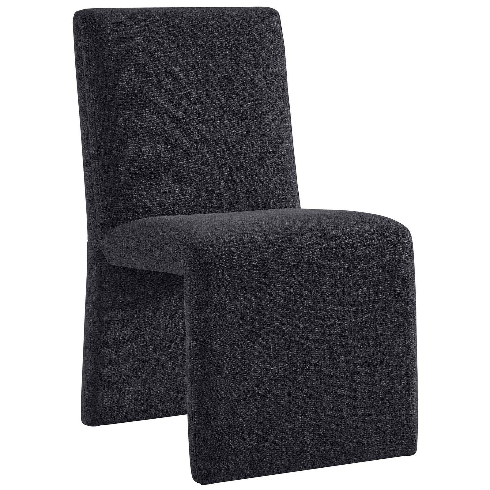 Ebony upholstered slipper dining chair with smooth wraparound base and tailored modern profile || EEI-7185-EBO || front_angle_studio