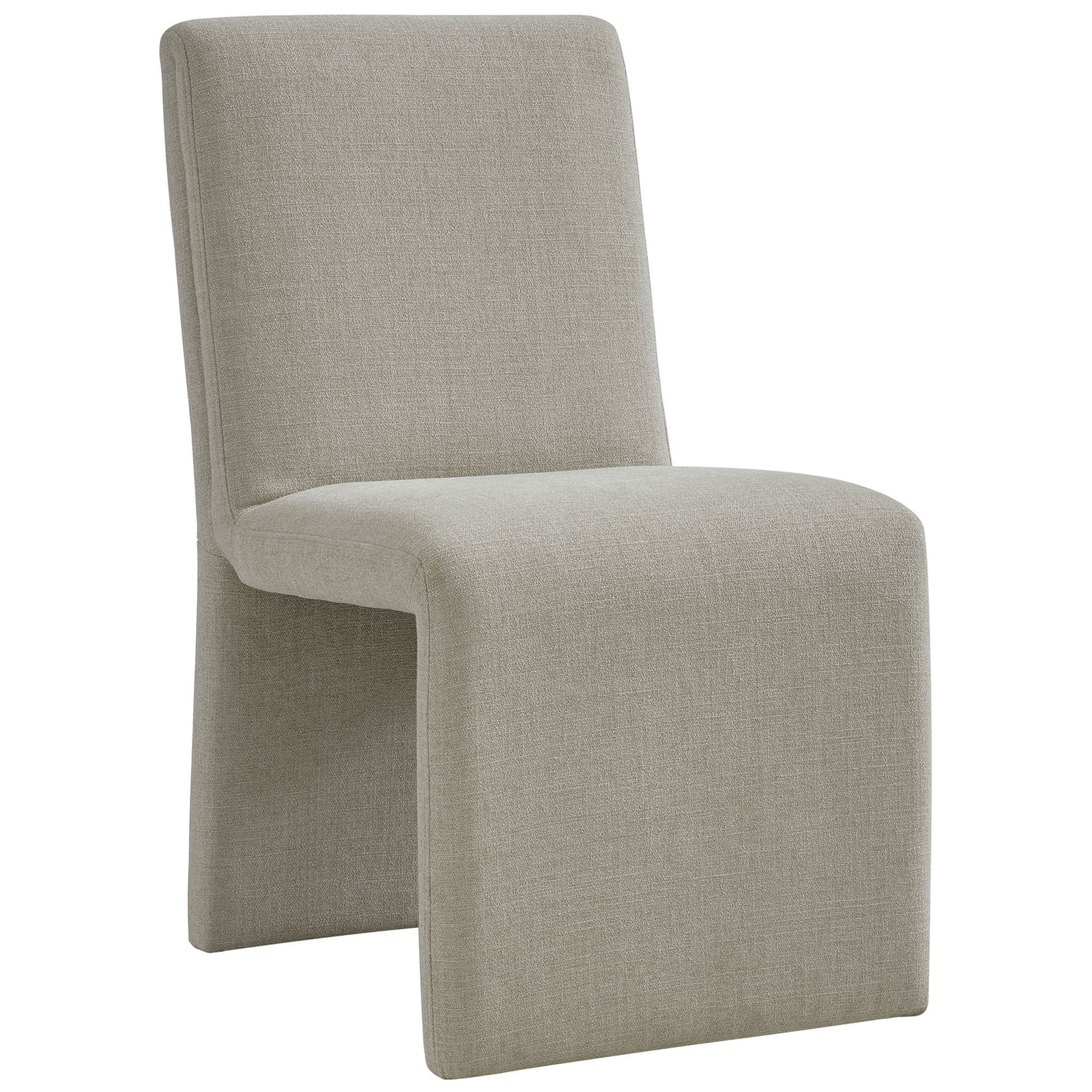 Modern linen slipper chair with fluid waterfall base that wraps seamlessly to the floor || EEI-7185-LIN || front_angle_studio