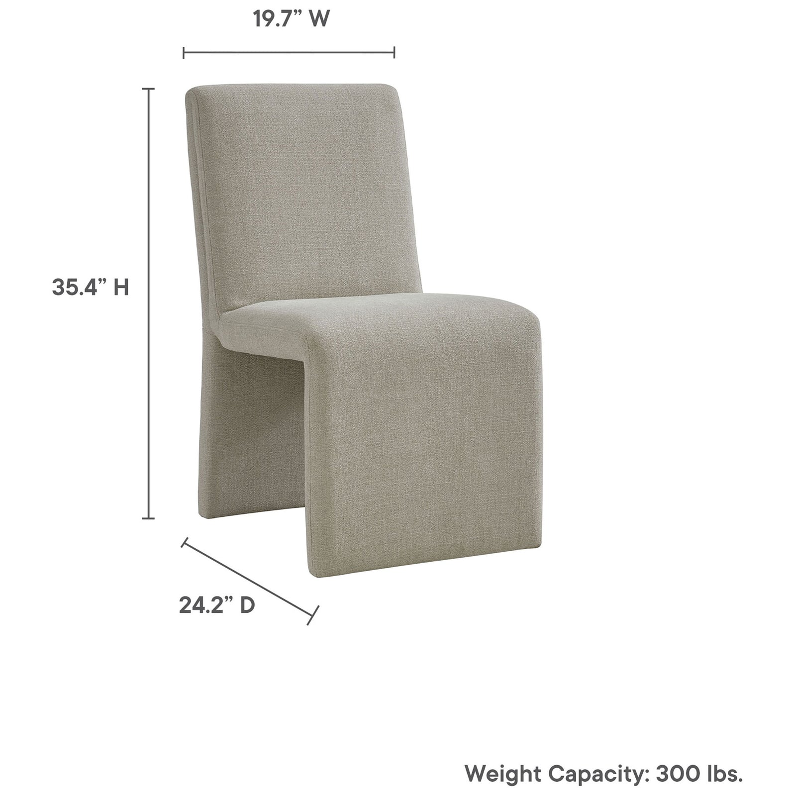 Dimension diagram of the Emory dining chair showing height width depth and weight capacity || EEI-7185-LIN || dimension_studio