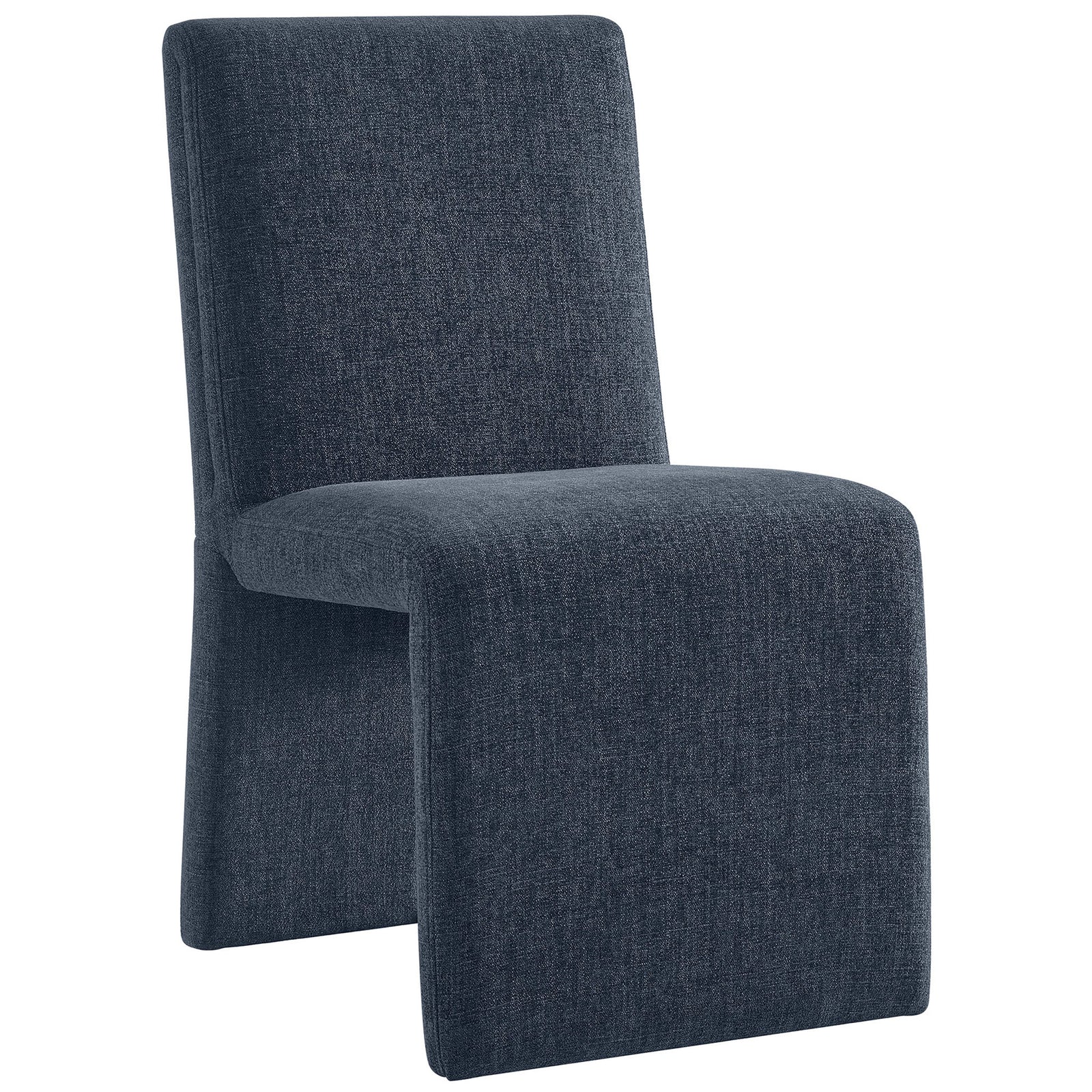 Slate blue Emory upholstered dining chair with modern folded base and tailored slub weave fabric || EEI-7185-SLB || front_angle_studio