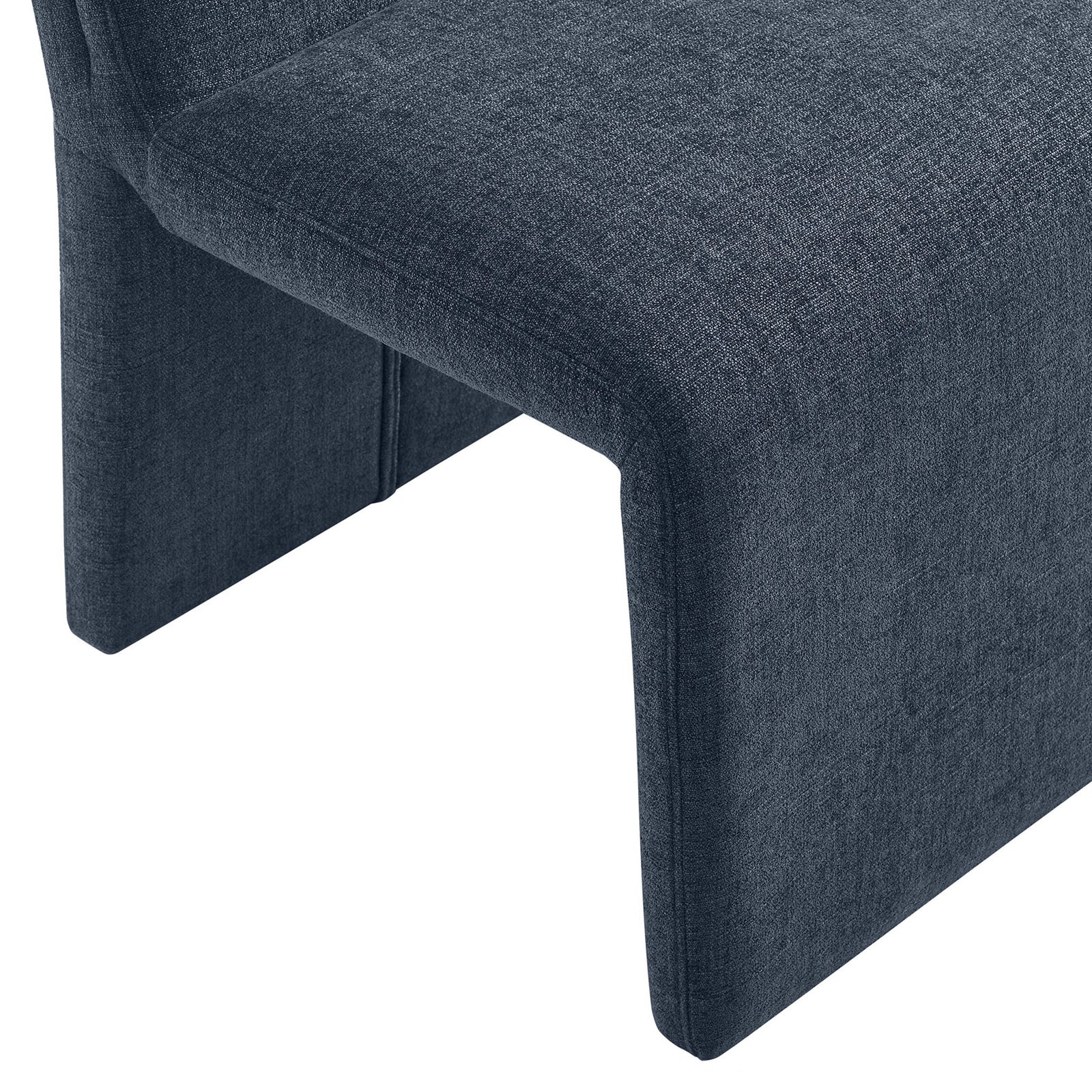 Emory chair wrapped base shows textured slub weave upholstery in rich slate blue || EEI-7185-SLB || leg_studio