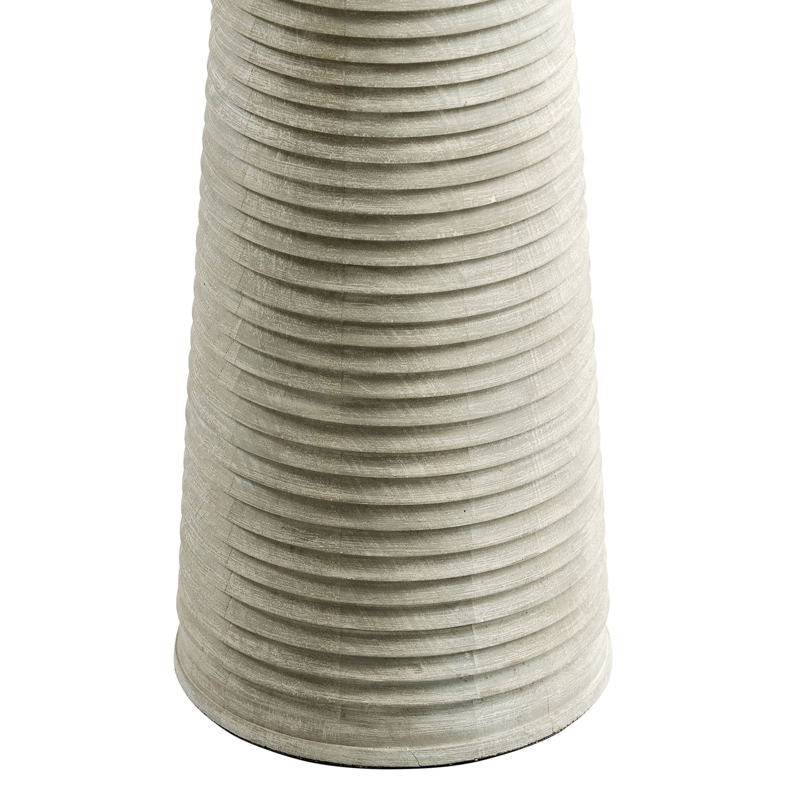 Carved ribbed wood lamp base with tapered cone design and weathered finish || EEI-7190-WHI-GRY || leg_studio