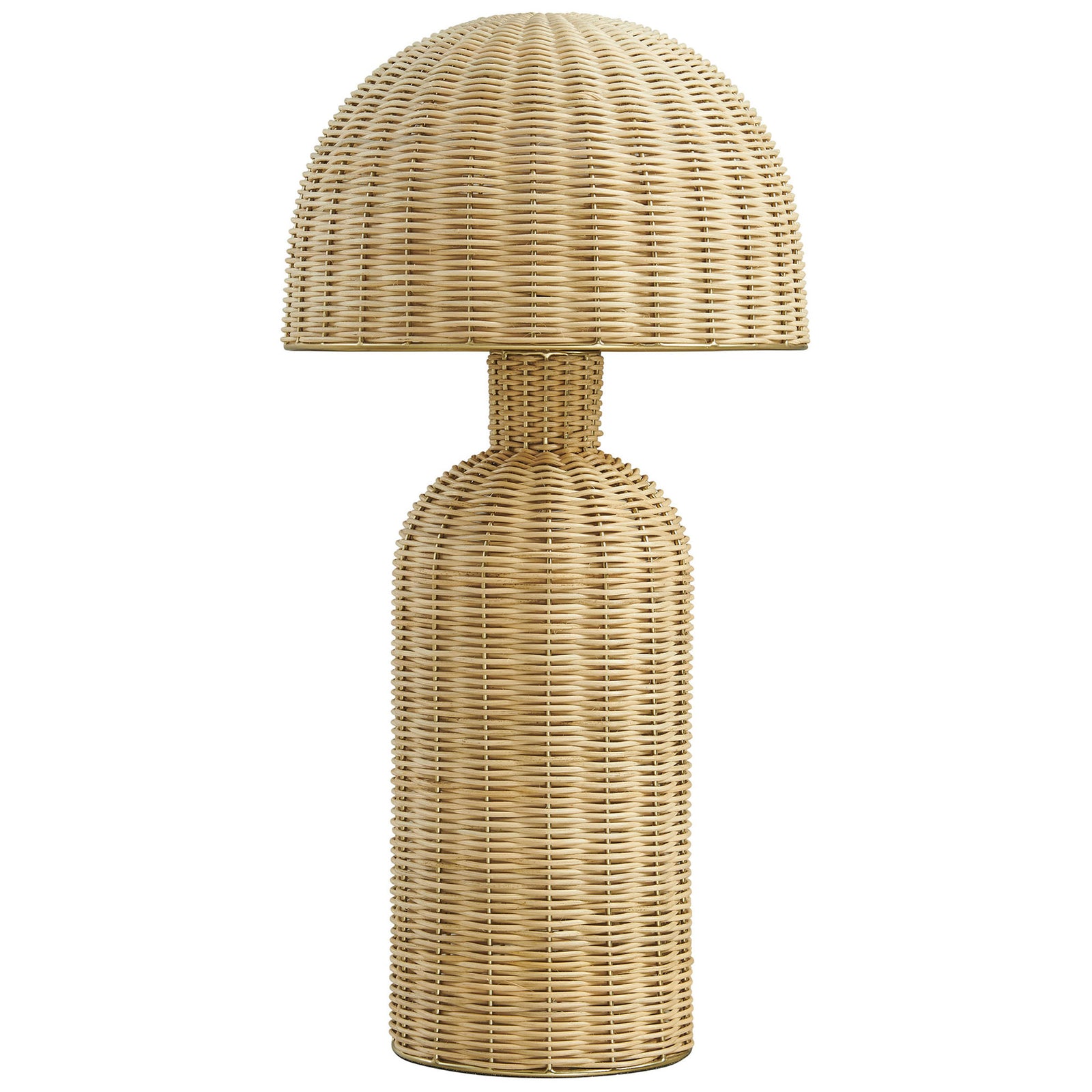 Briar natural rattan table lamp showcasing its sculptural silhouette and dome shade || EEI-7191-NAT || front_studio