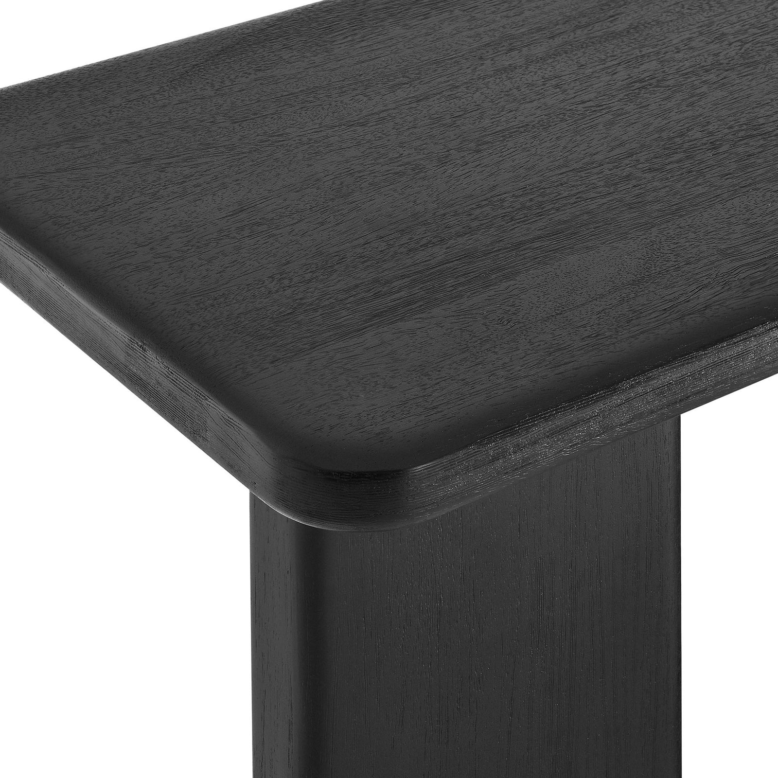 Rounded tabletop corner highlighting textured grain and softly contoured edges || EEI-7197-BLK || detail_studio