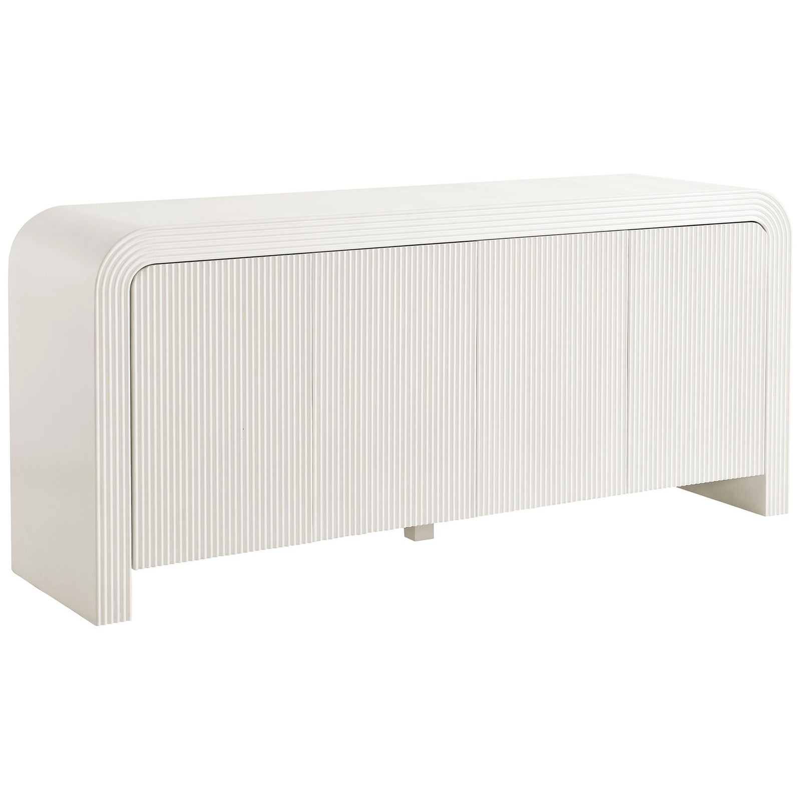 White fluted sideboard with rounded waterfall edges and clean push-to-open doors || EEI-7198-IVO || front_angle_studio