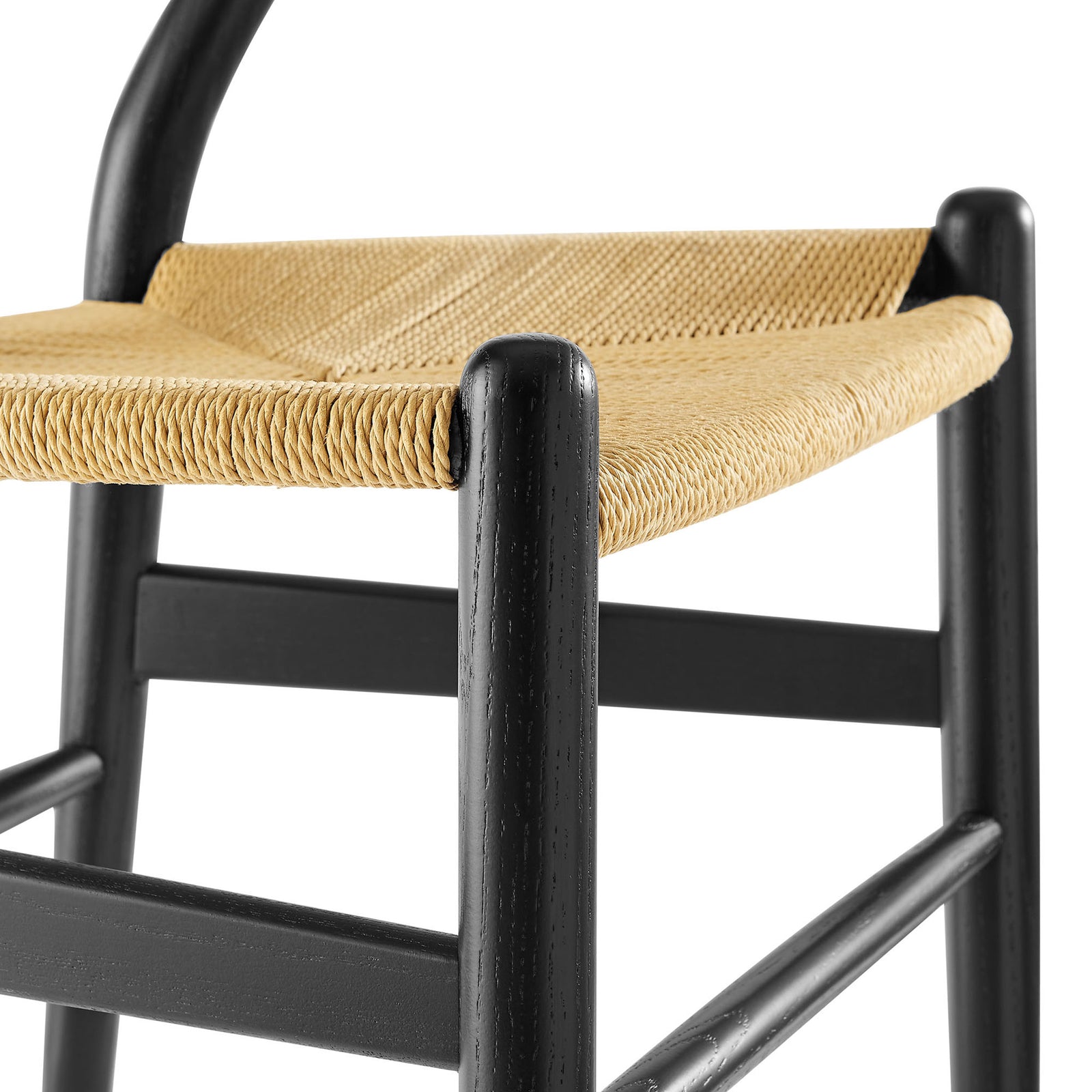 Handwoven rope seat meets smooth rounded black wood frame for an inviting, textural dining perch || EEI-7200-BLK || detail_studio