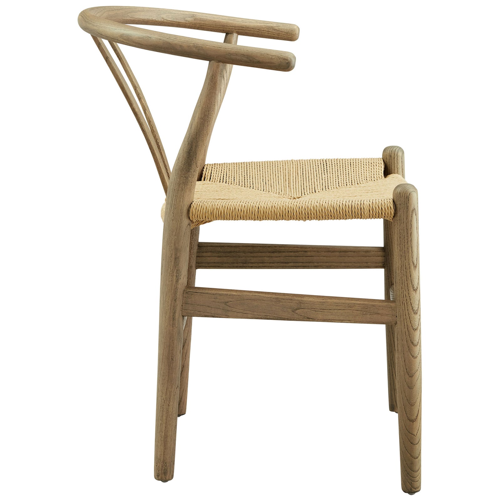 Amish gray wood dining chair with flowing curved backrest woven rope seat and sturdy foot bar supports || EEI-7200-GRY || side_studio