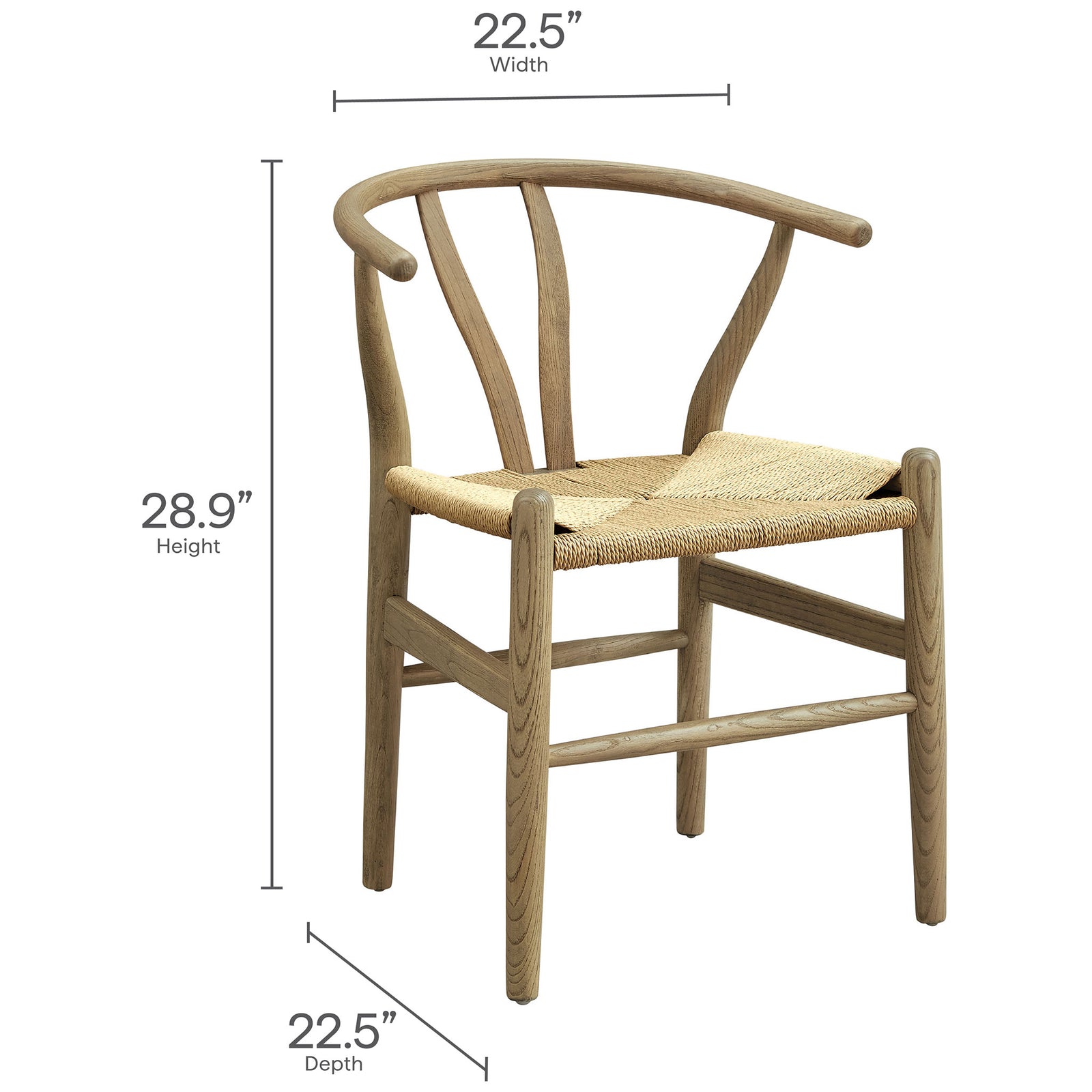 Amish gray wood dining chair with labeled height width and depth measurements for easy size reference || EEI-7200-GRY || dimension_studio