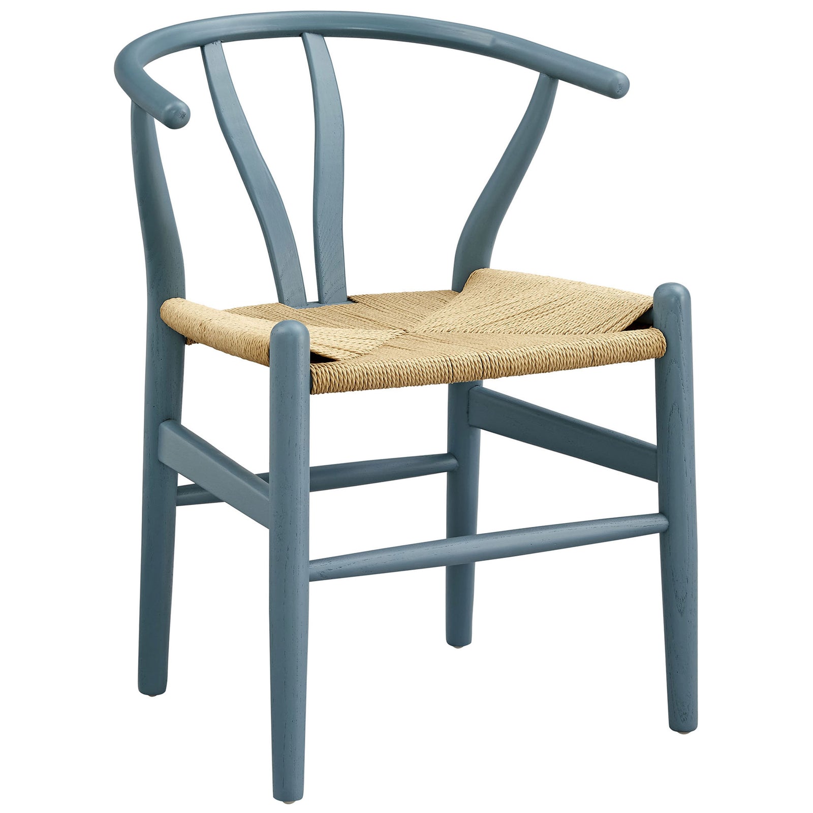 Harbor blue Amish dining chair featuring curved half-moon back and natural woven rope seat || EEI-7200-HAR || front_angle_studio