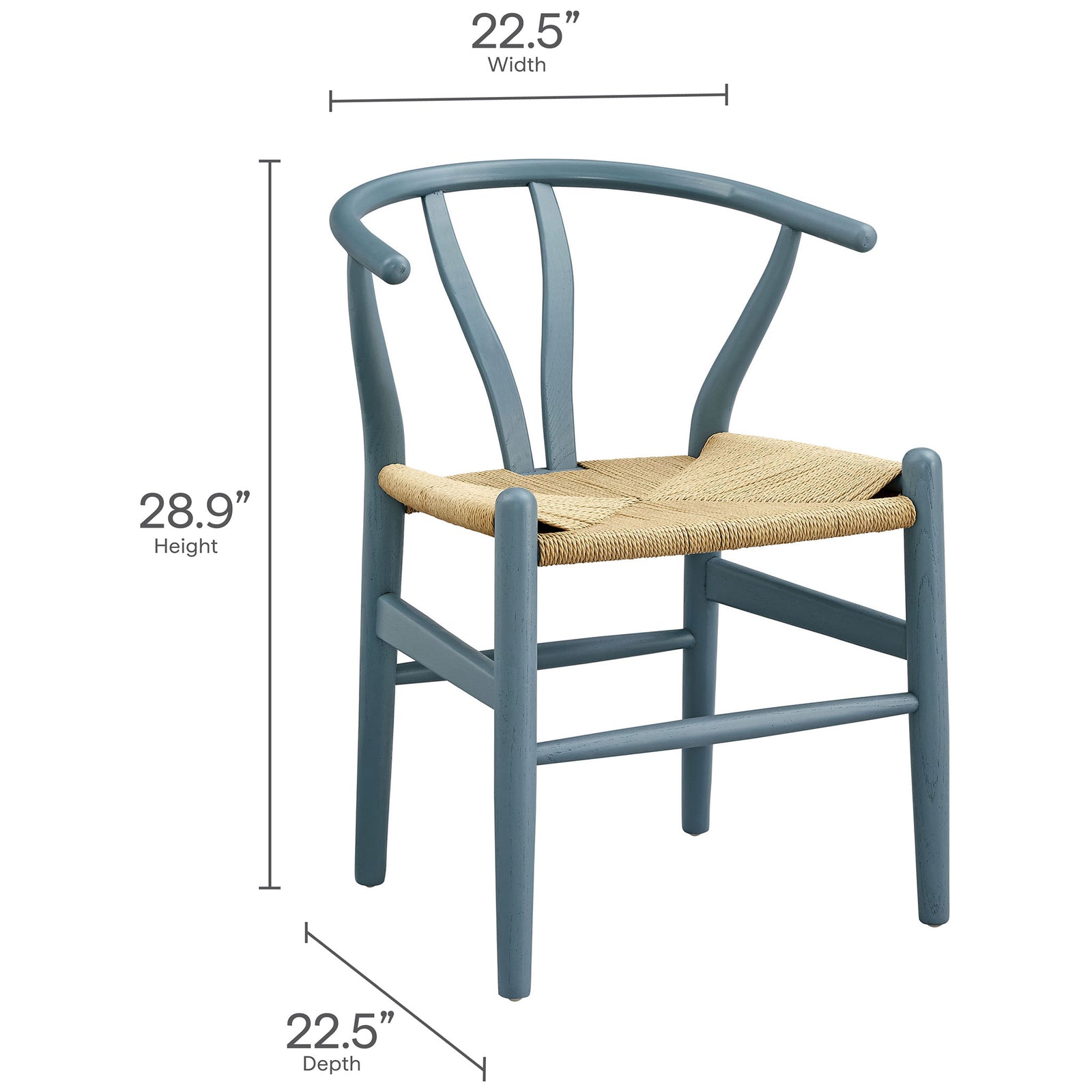 Size guide for harbor blue wood dining chair with measurements for width depth and height || EEI-7200-HAR || dimension_studio