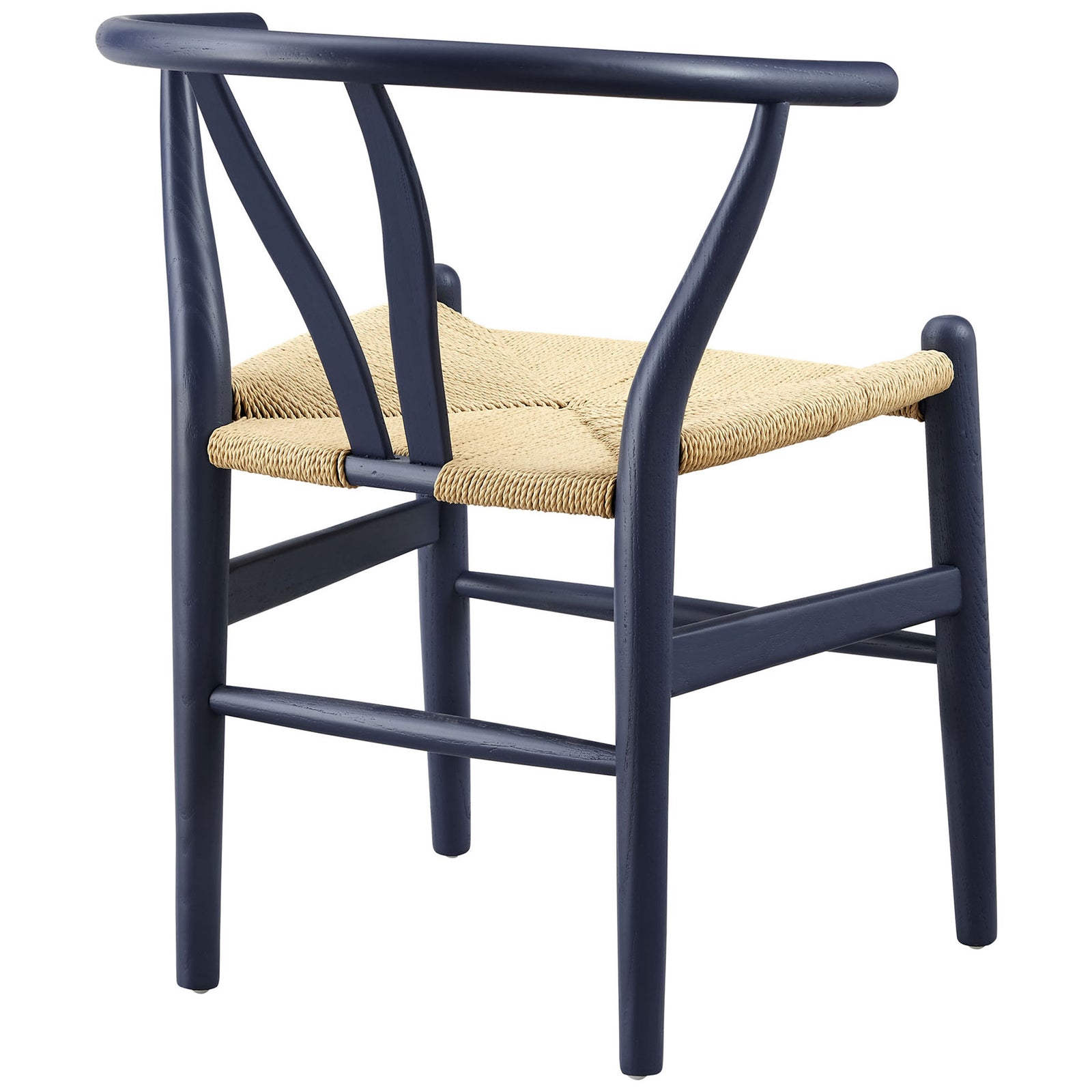 Sculpted V-back Amish chair with flowing midnight blue wood frame and supportive rope seat. || EEI-7200-MID || back_angle_studio