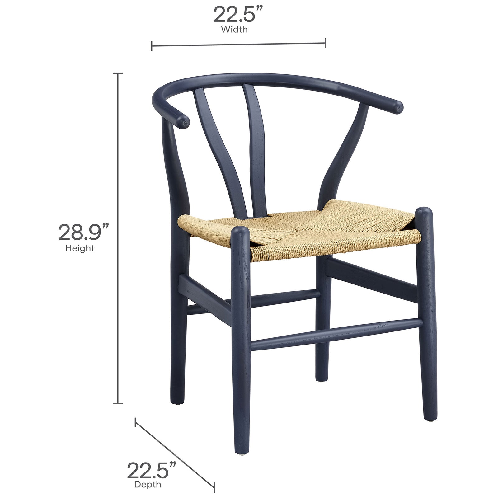 Amish dining chair with labeled measurements for width, depth, and 28.9 inch overall height. || EEI-7200-MID || dimension_studio
