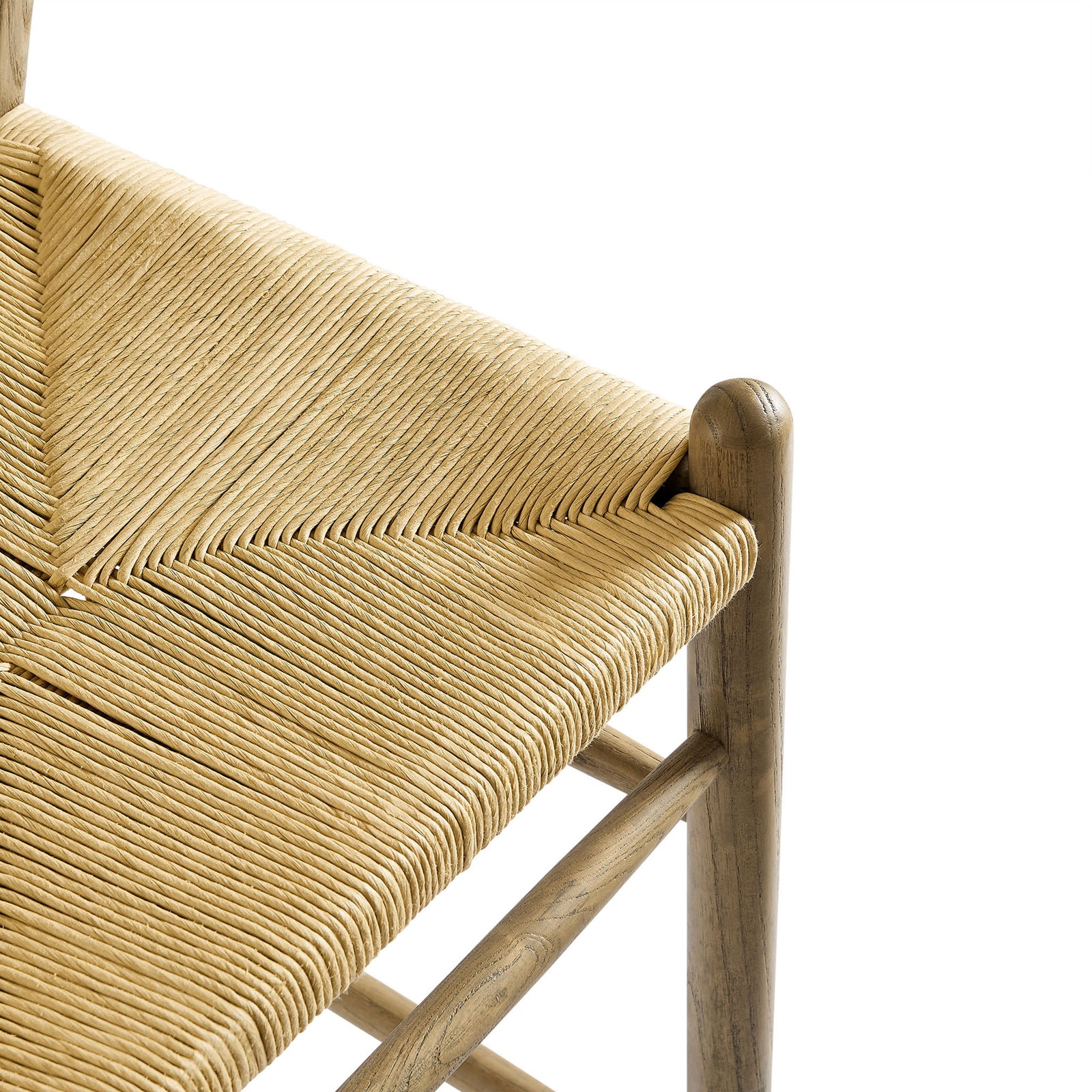 Tightly wrapped paper rope seat highlights durable weave and refined craftsmanship || EEI-7206-GRY || detail_studio