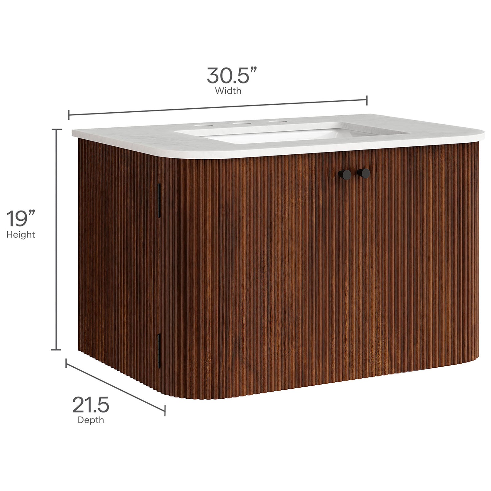 Overall dimensions: 30.5 in W x 21.5 in D x 19 in H. || EEI-7208-WAL || dimension_studio