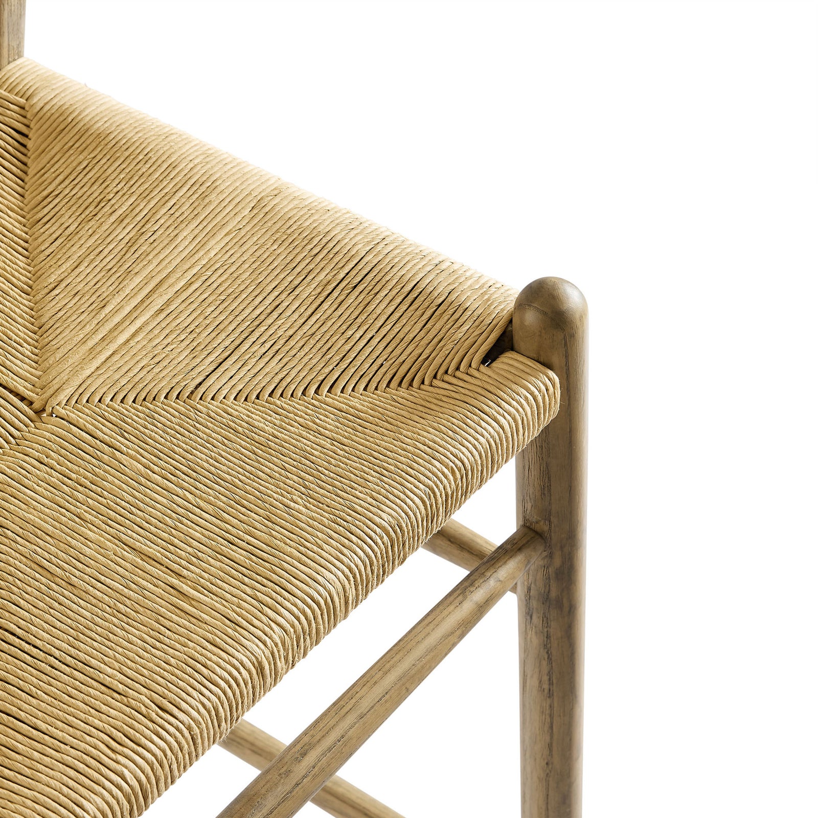 Paper rope seat shows tight weave and artisan detail for lasting support || EEI-7210-GRY || detail_studio