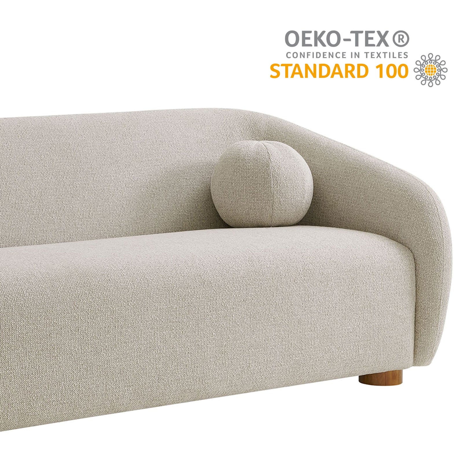 Holland dove gray chenille sofa highlighting OEKO-TEX Standard 100 certified upholstery || EEI-7217-DOV || callout_studio