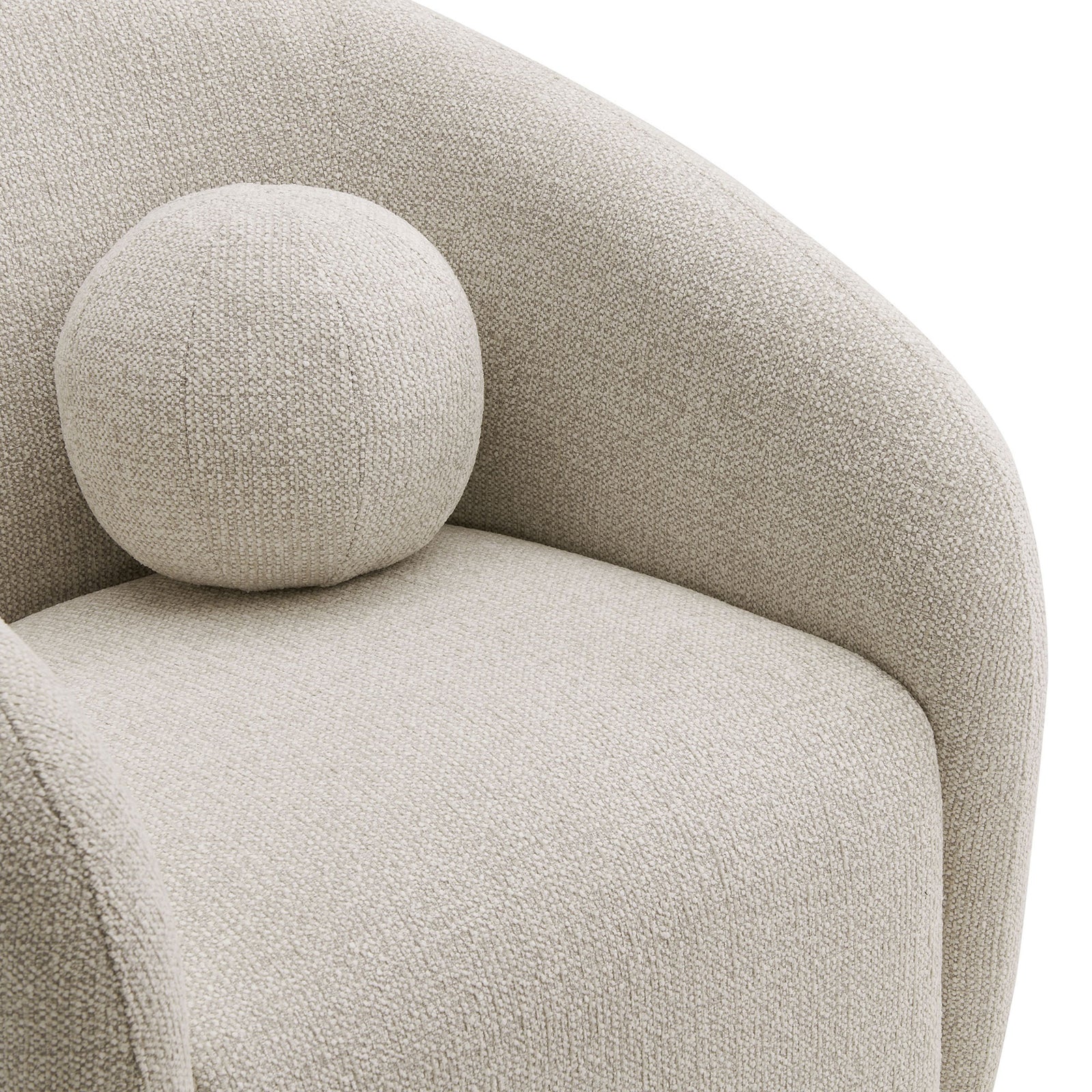 Textured chenille and the included ball pillow add cozy dimension to the softly rounded seat. || EEI-7218-DOV || detail_studio