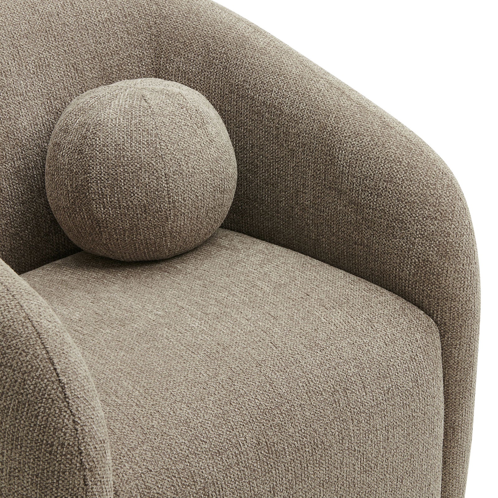 Textured chenille-like fabric and cushioned ball pillow on the roomy seat || EEI-7218-TAU || detail_studio