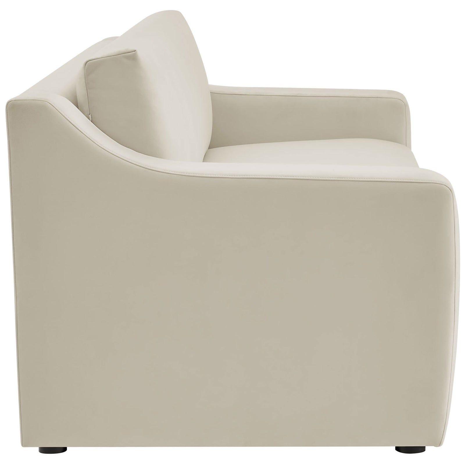 Alabaster velvet sofa with gracefully sloped arm and tailored silhouette for modern relaxation || EEI-7219-ALA || side_studio