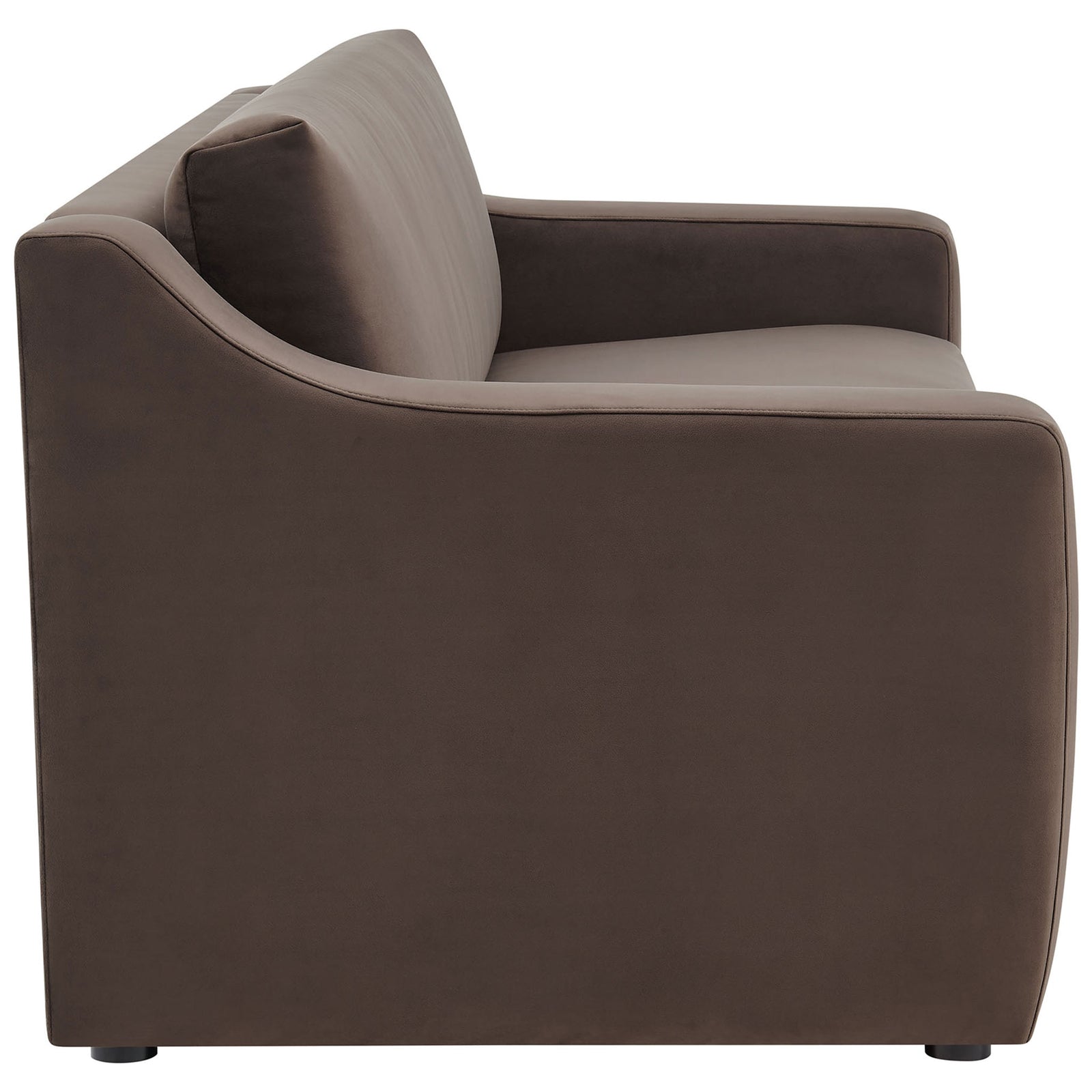 Sofa with a smooth slope arm and tailored chocolate brown velvet upholstery || EEI-7219-CHB || side_studio